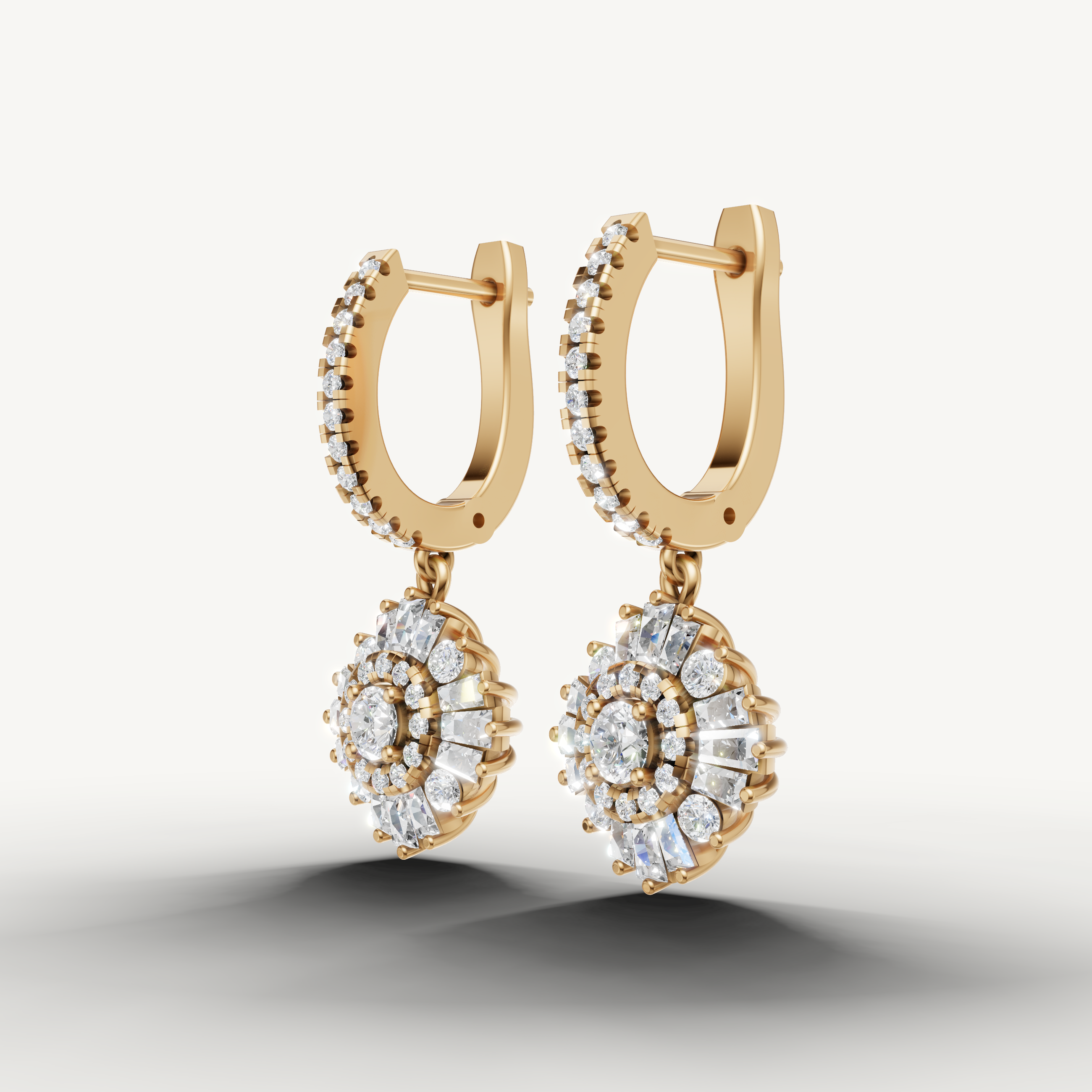 Fine jewelry yellow gold sparkling diamond drop earrings Raul Diamonds