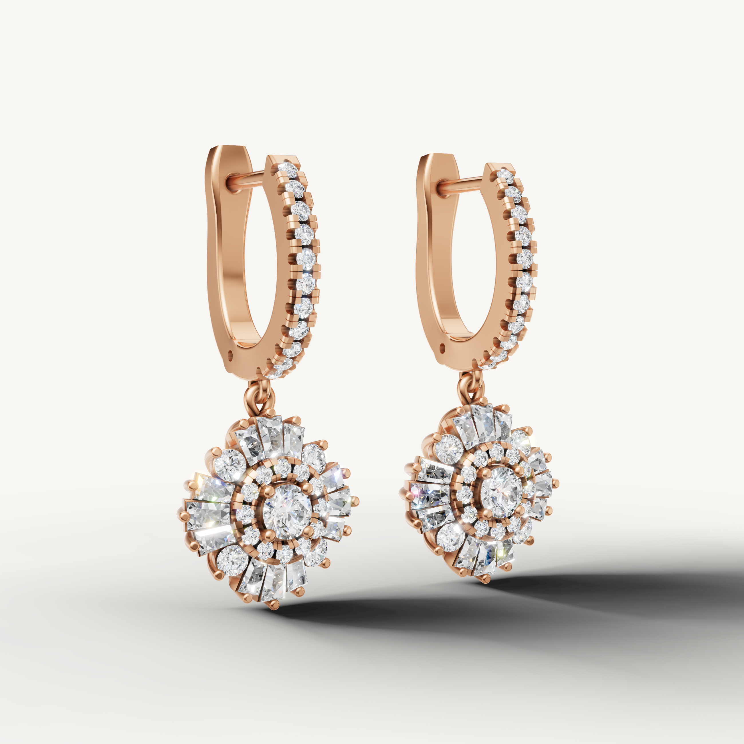 Luxury rose gold sunburst diamond earrings for modern women