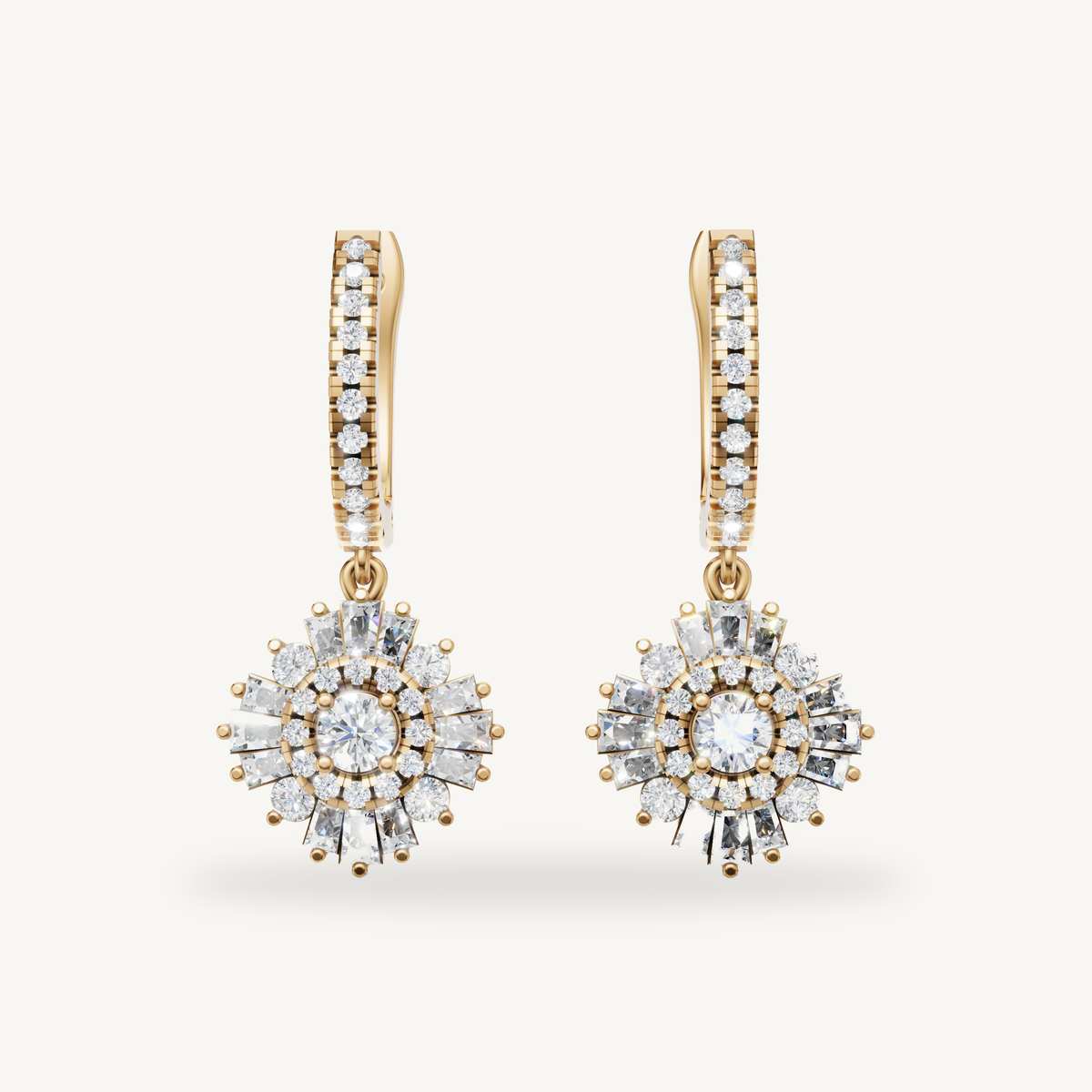 Raul Diamonds yellow gold diamond halo drop earrings for women