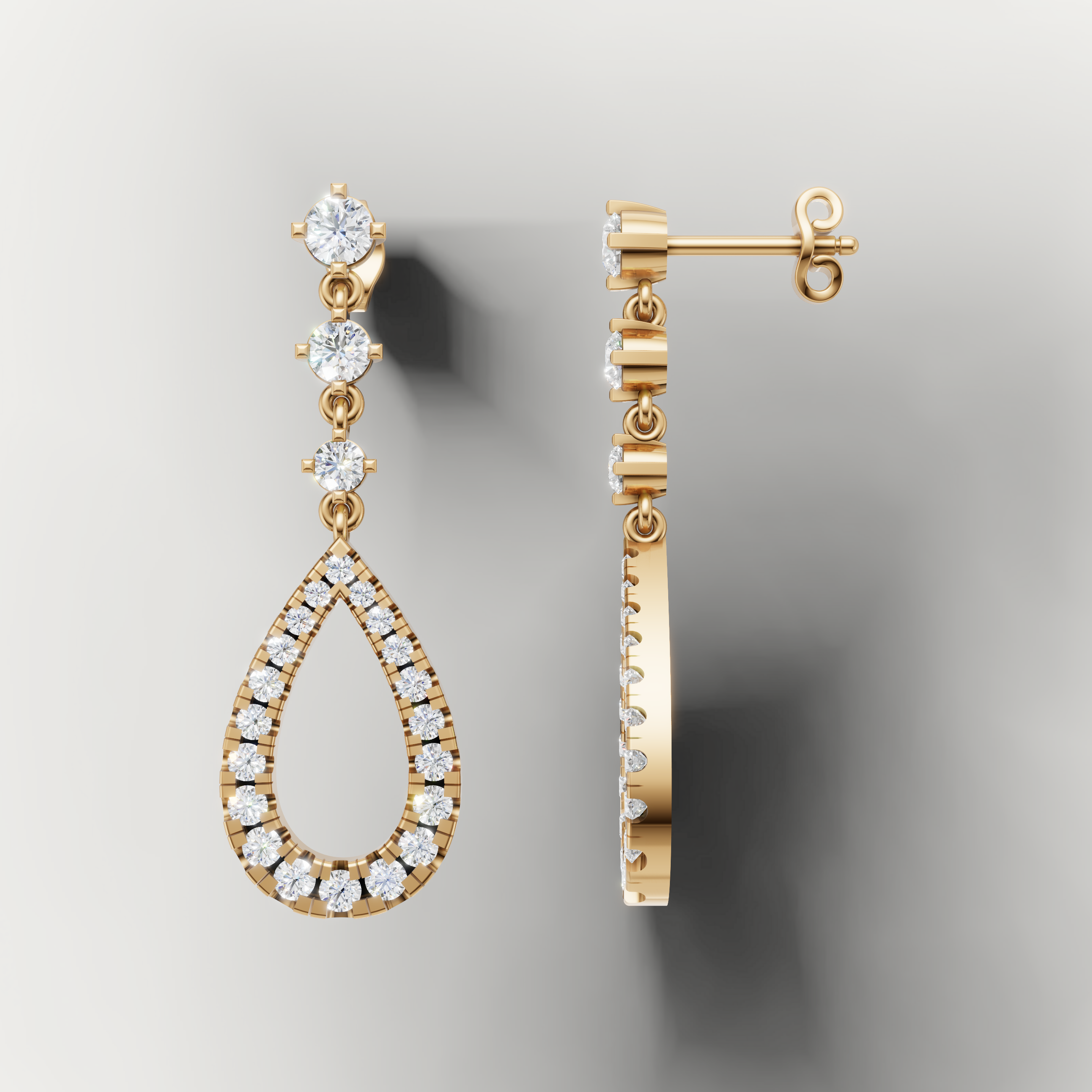 Elegant yellow gold pear shape diamond drop earrings Raul Diamonds