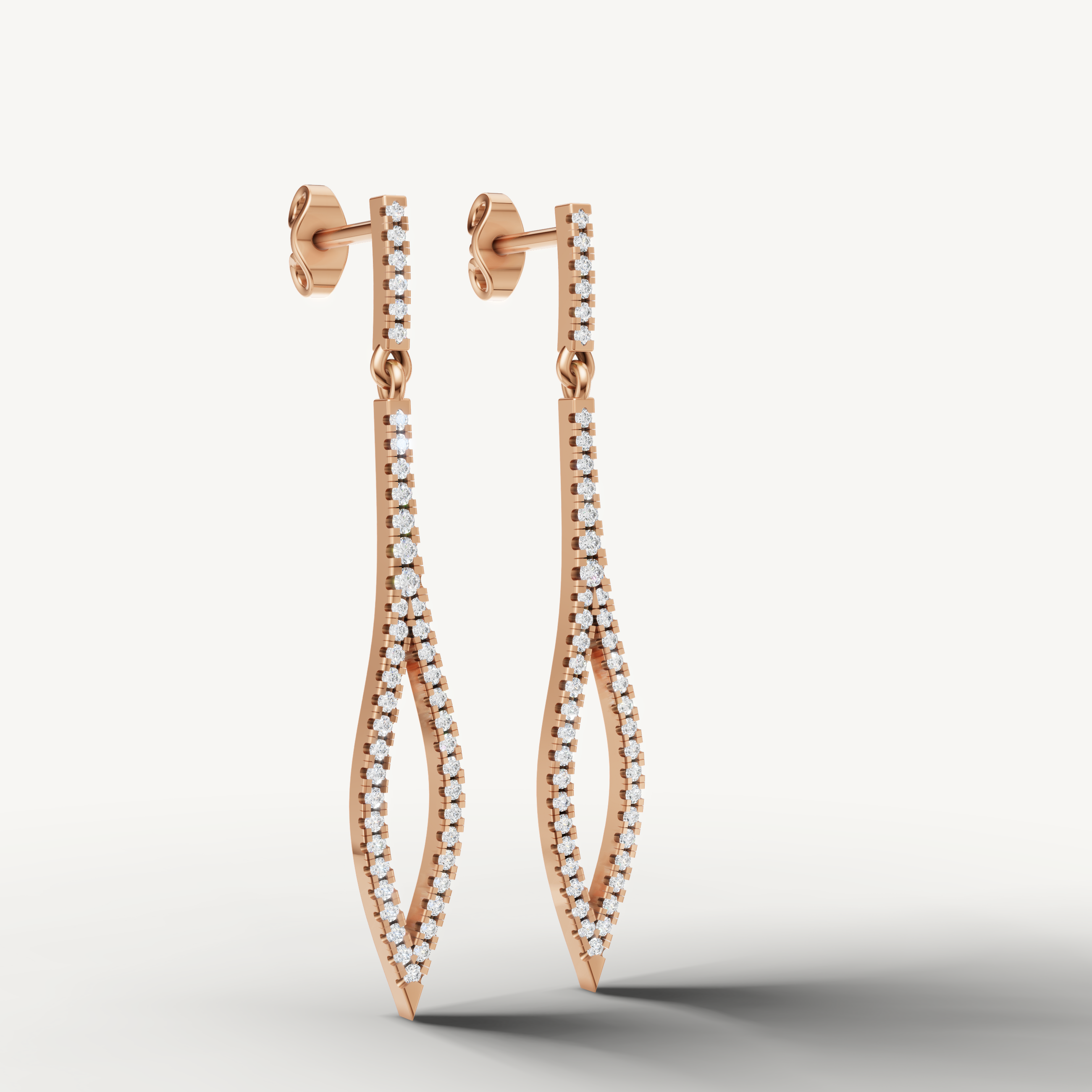 Luxury rose gold open shape diamond dangle earrings
