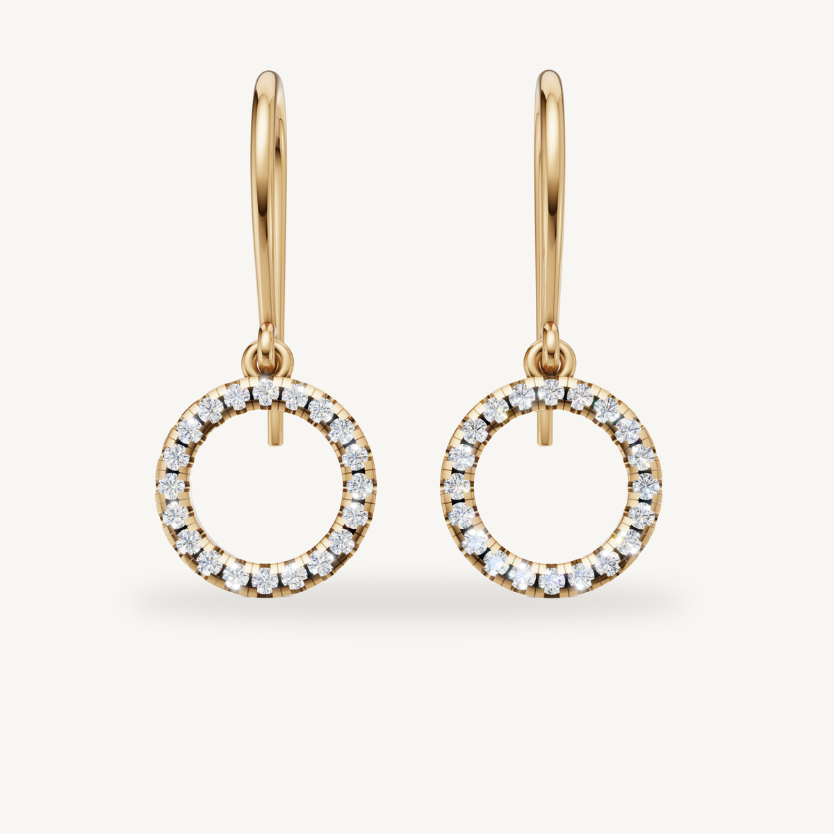 Raul Diamonds yellow gold diamond circle drop earrings with pavé round diamonds