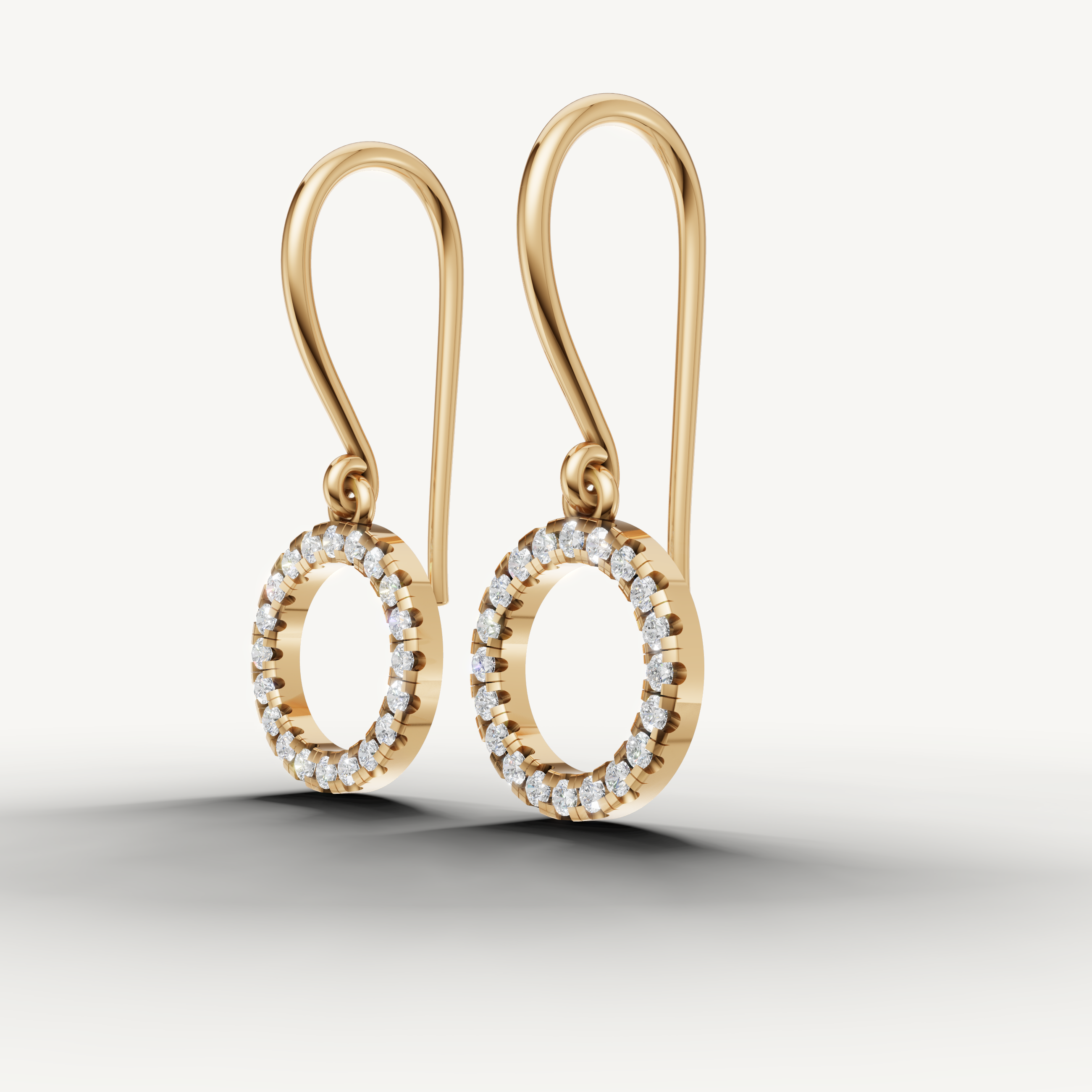 Fine jewelry yellow gold diamond dangle earrings modern minimalist design Raul Diamonds