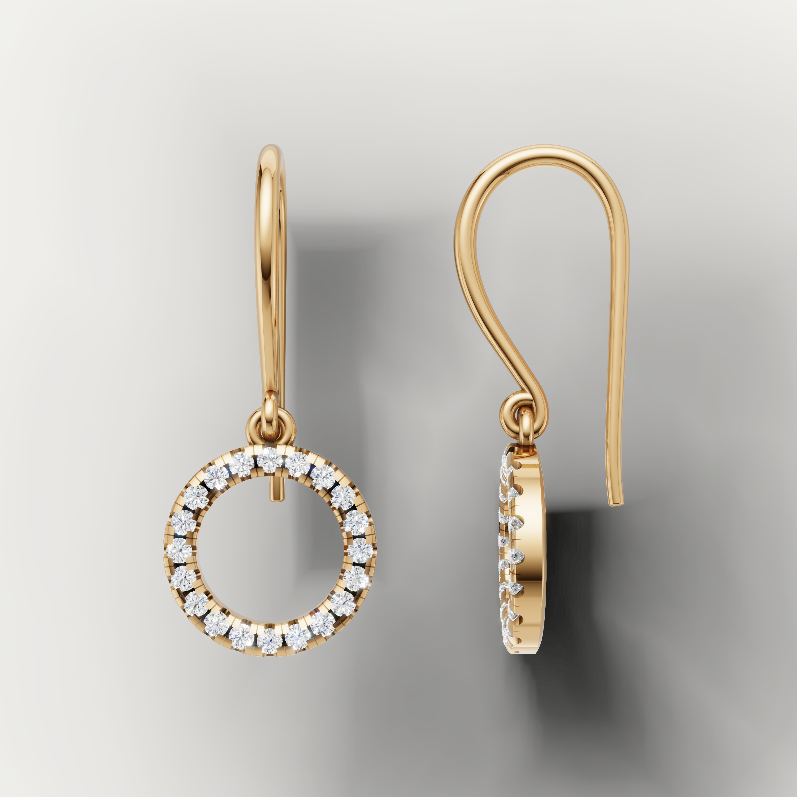 Elegant yellow gold open circle diamond earrings for women by Raul Diamonds