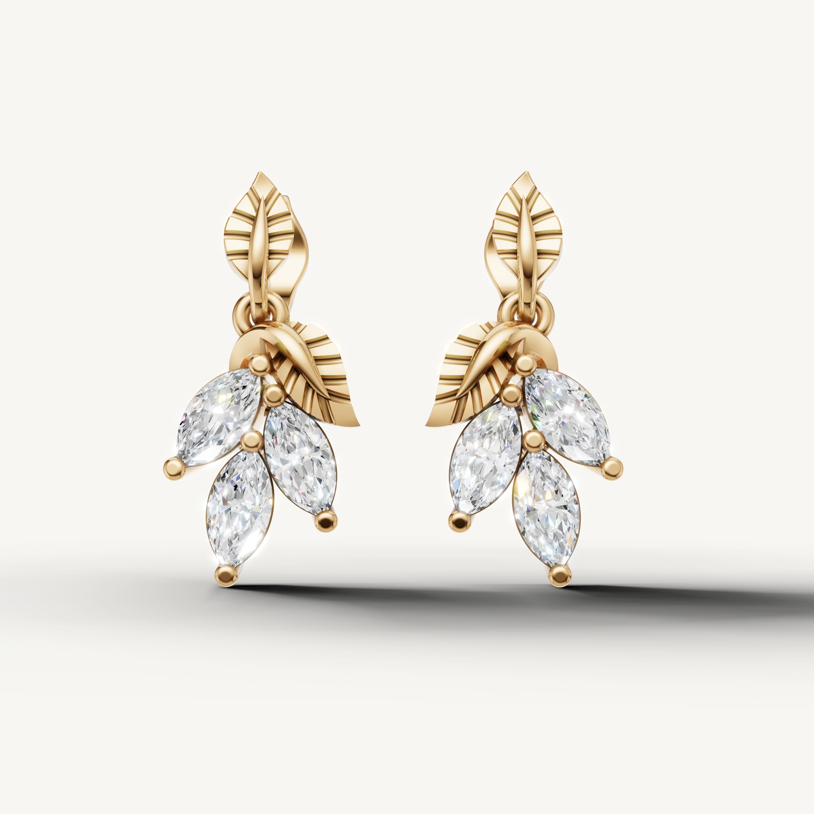 Raul Diamonds yellow gold marquise diamond leaf drop earrings for women