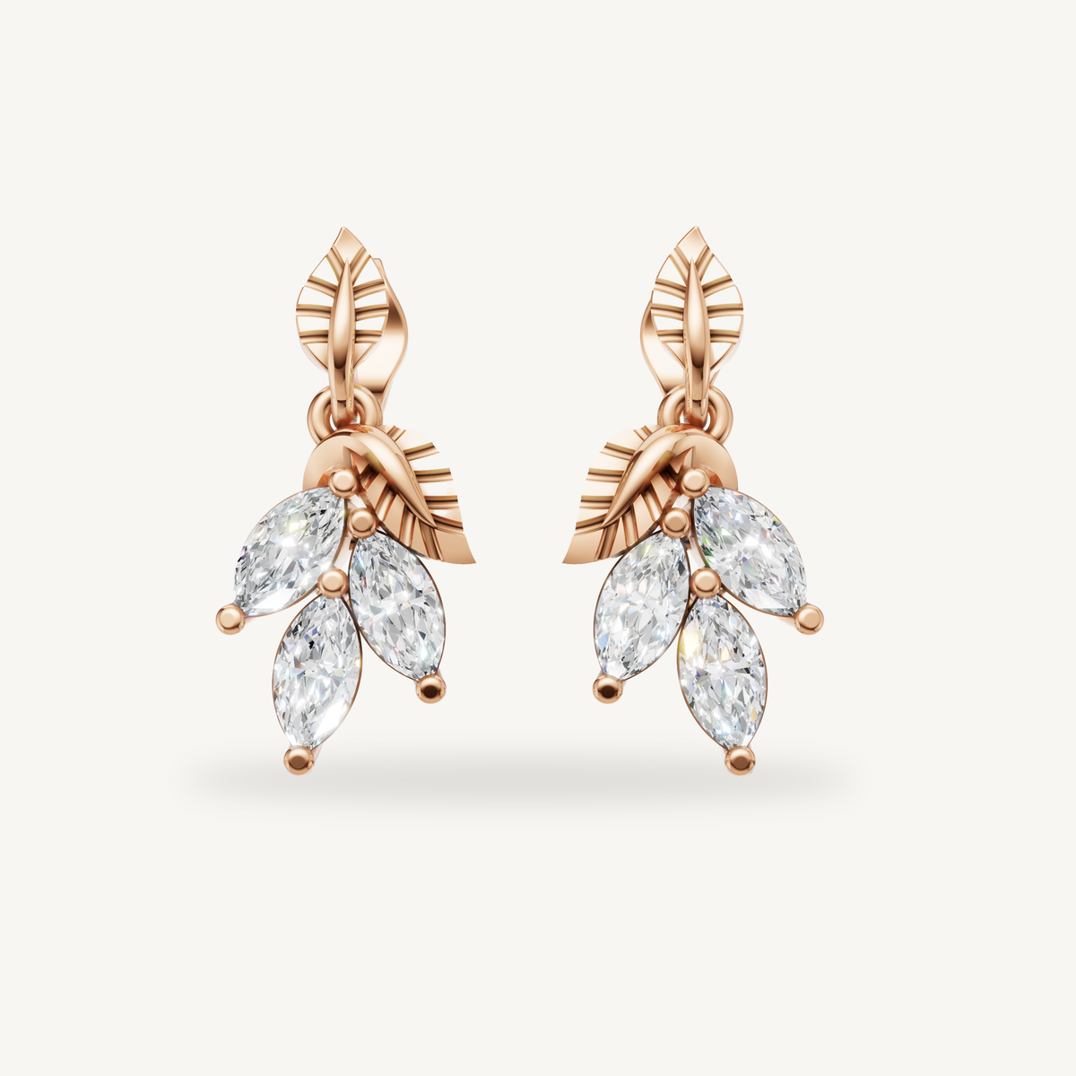 Raul Diamonds rose gold marquise diamond leaf drop earrings with elegant sparkle