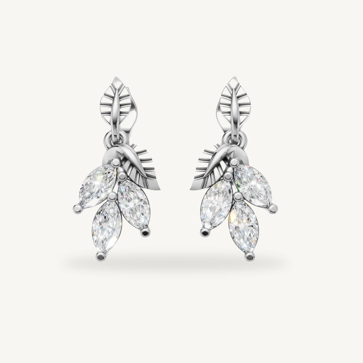 Raul Diamonds white gold marquise diamond leaf earrings with brilliant sparkle