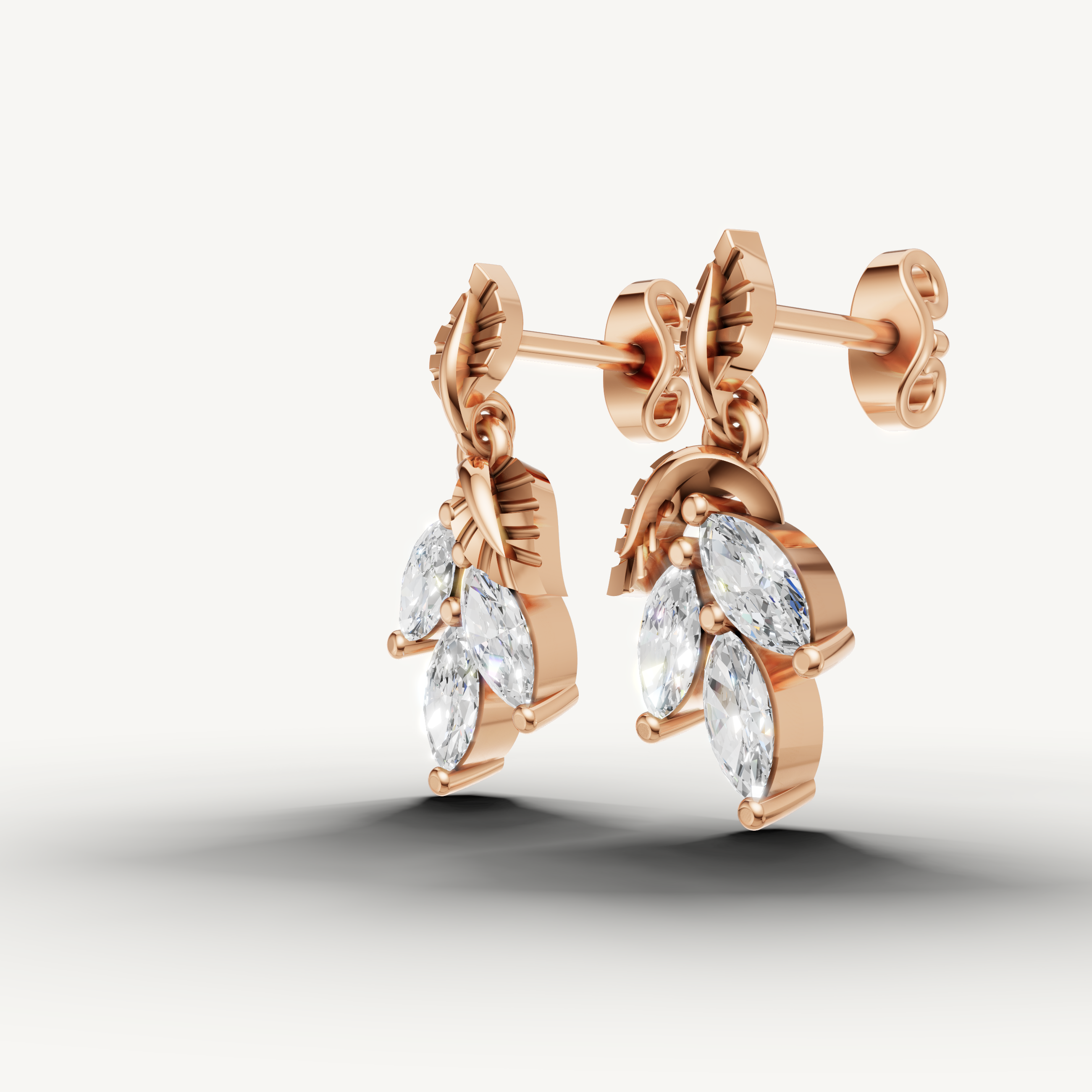 Fine jewelry rose gold leaf style marquise diamond earrings for women Raul Diamonds