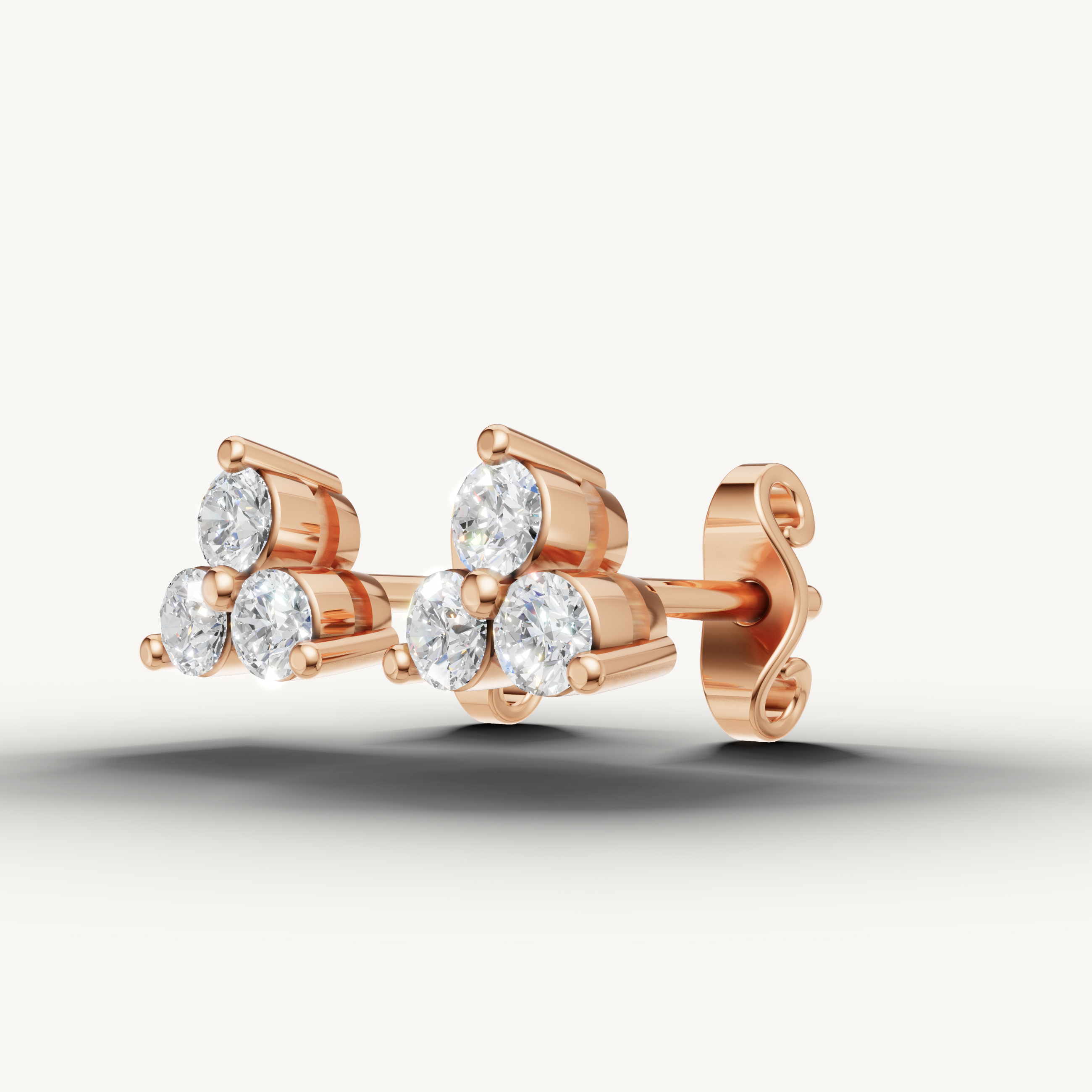 Modern rose gold floral inspired diamond stud earrings by Raul Diamonds