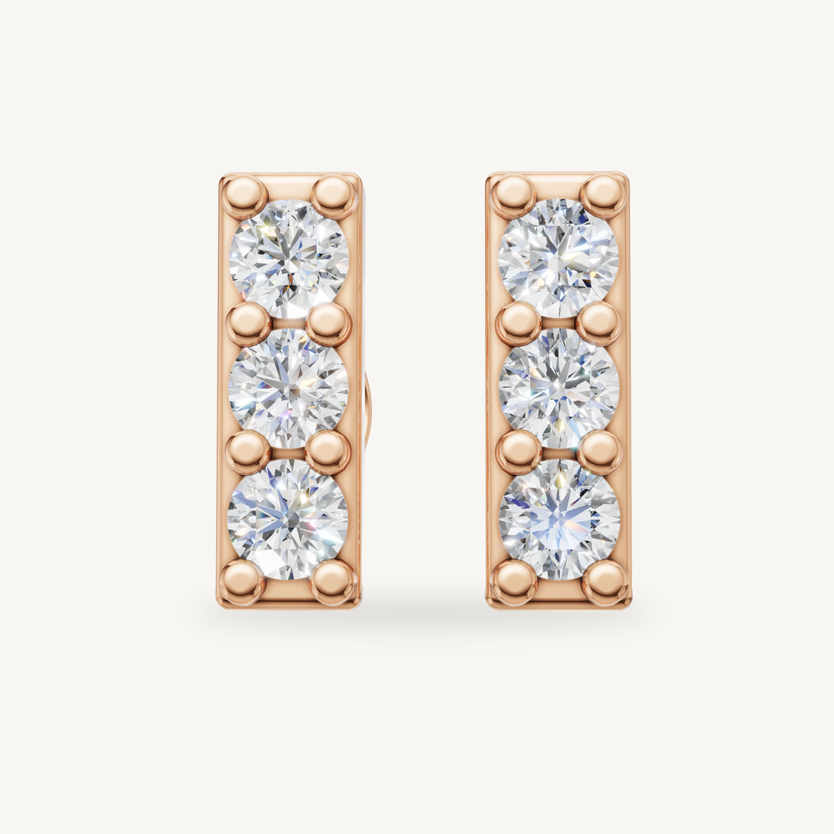 Raul Diamonds rose gold three stone diamond bar stud earrings with sparkle