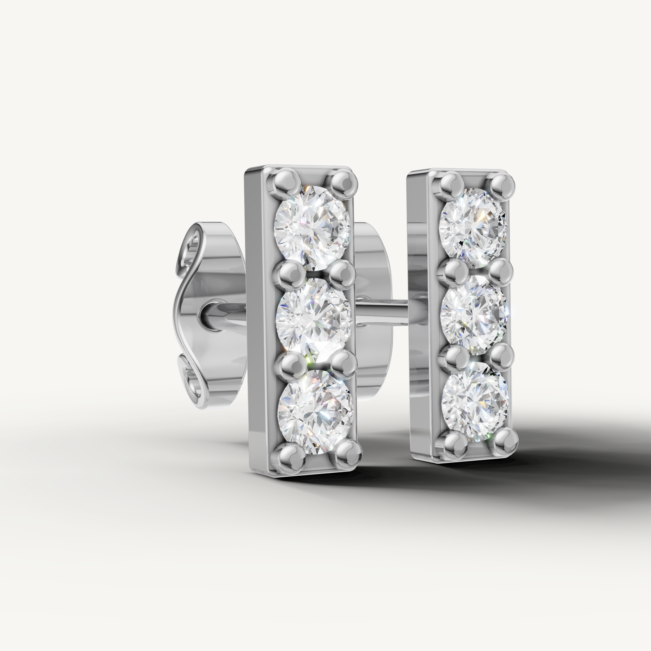 White gold rectangular diamond bar earrings minimalist modern jewelry Raul Diamonds