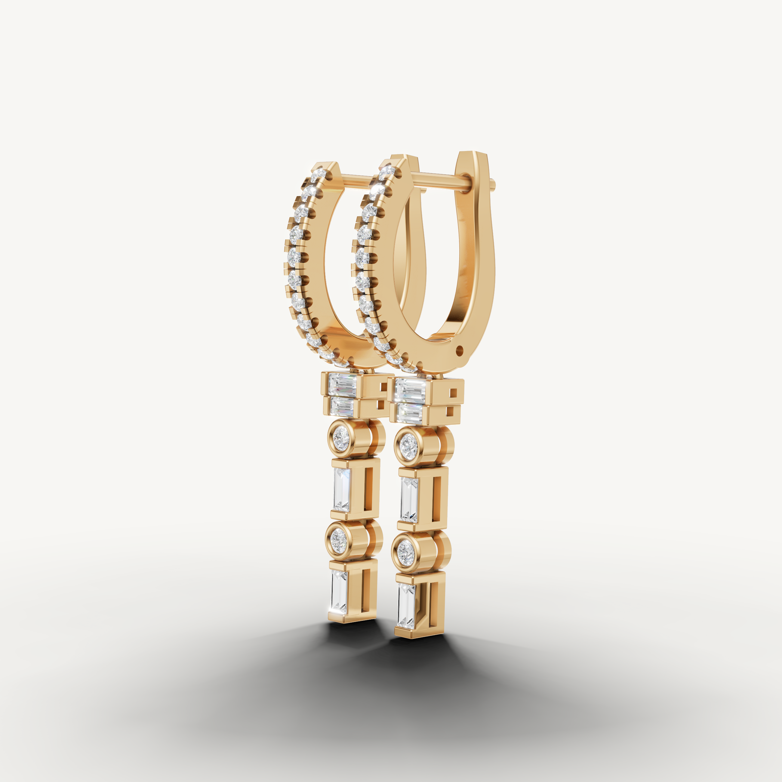 Modern yellow gold vertical diamond drop earrings Raul Diamonds