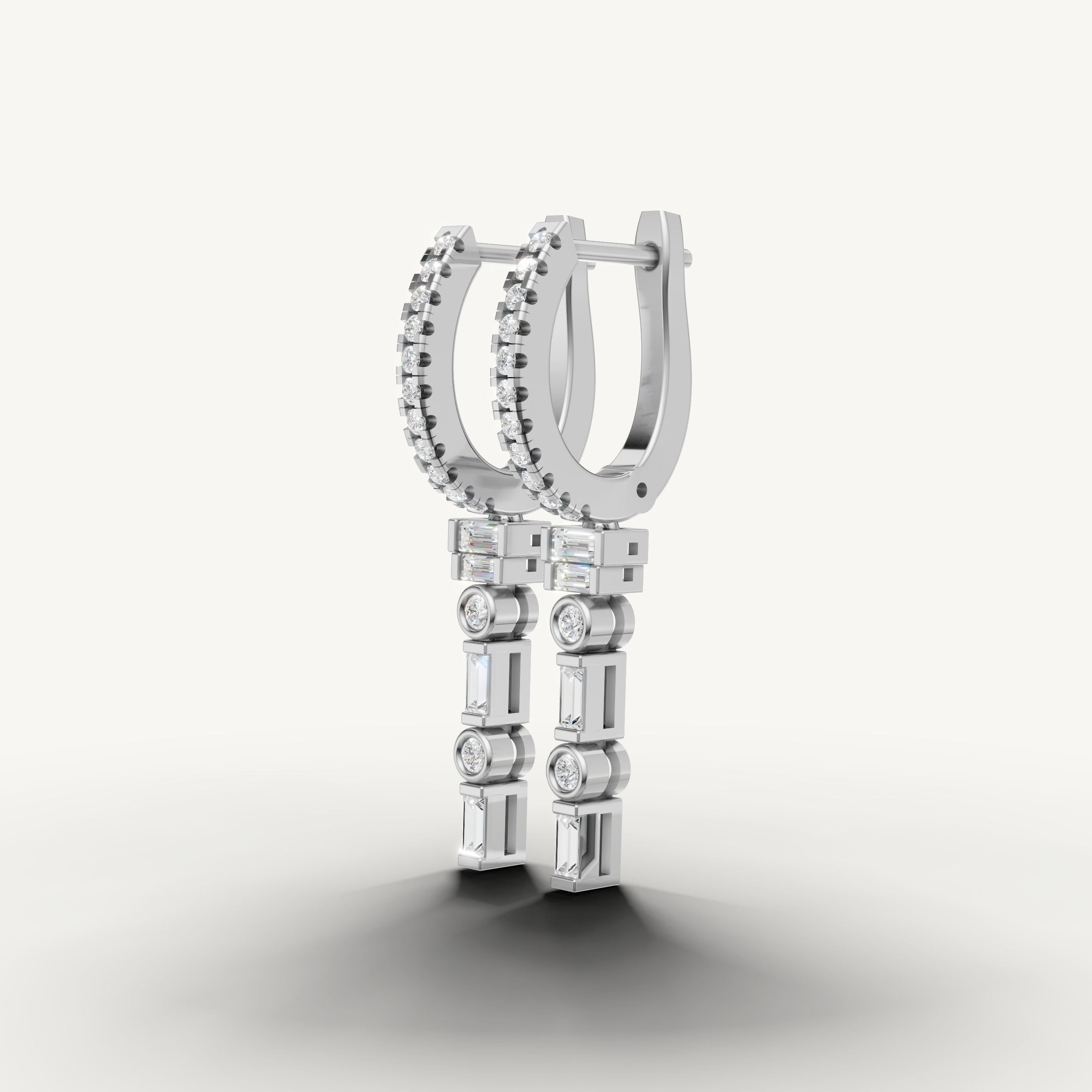 Modern white gold vertical diamond drop earrings Raul Diamonds