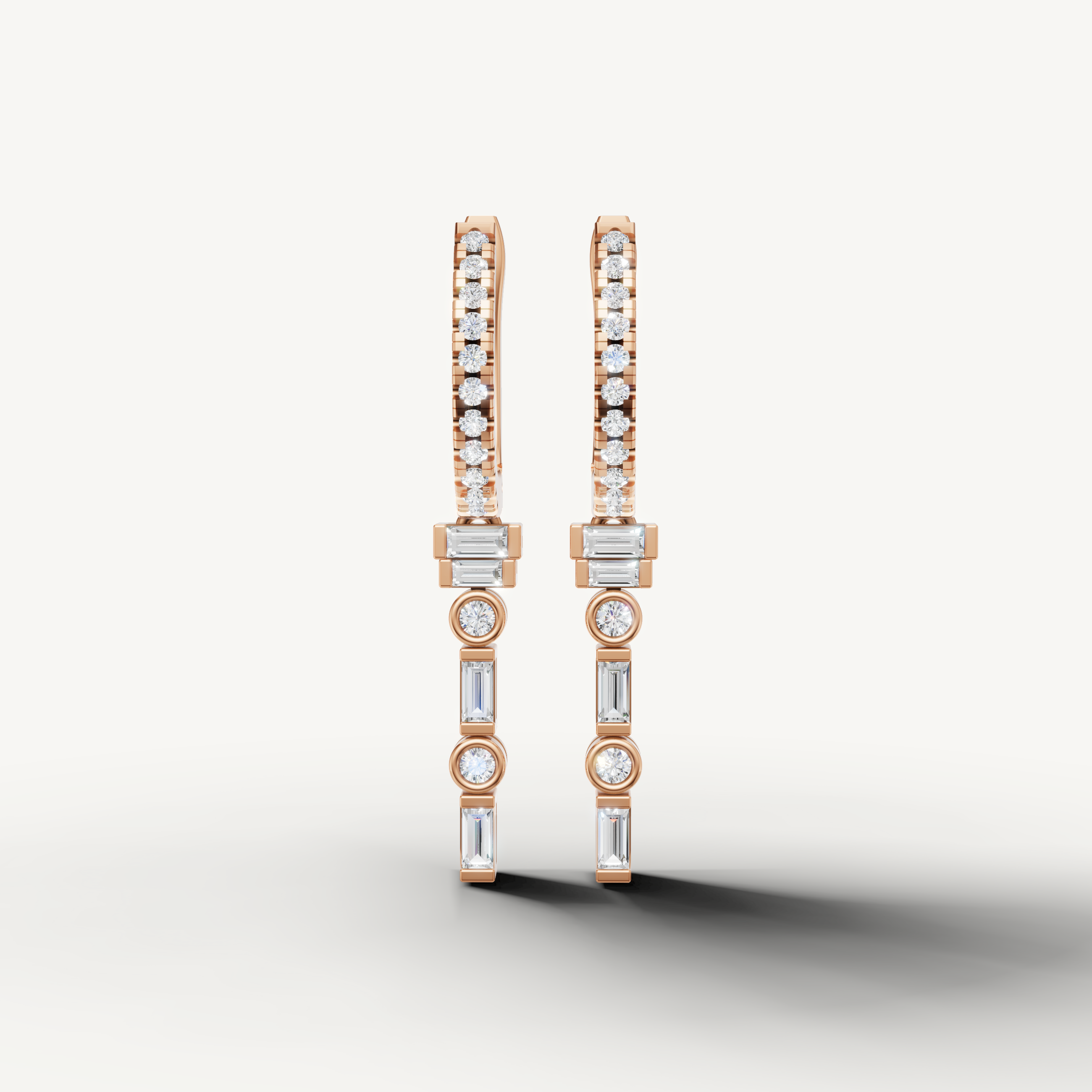 Raul Diamonds rose gold diamond hoop drop earrings with baguette accents