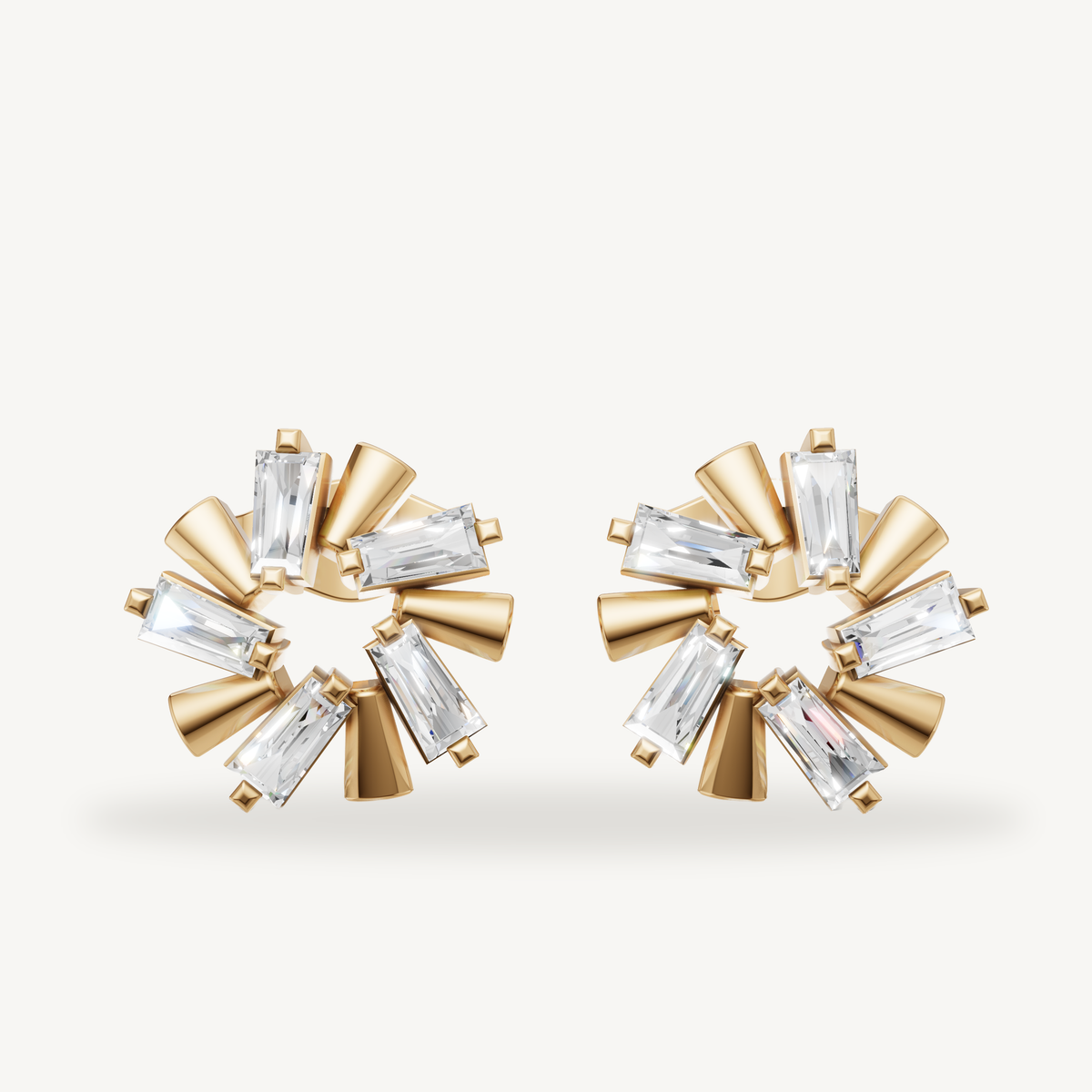 Raul Diamonds yellow gold baguette diamond floral stud earrings