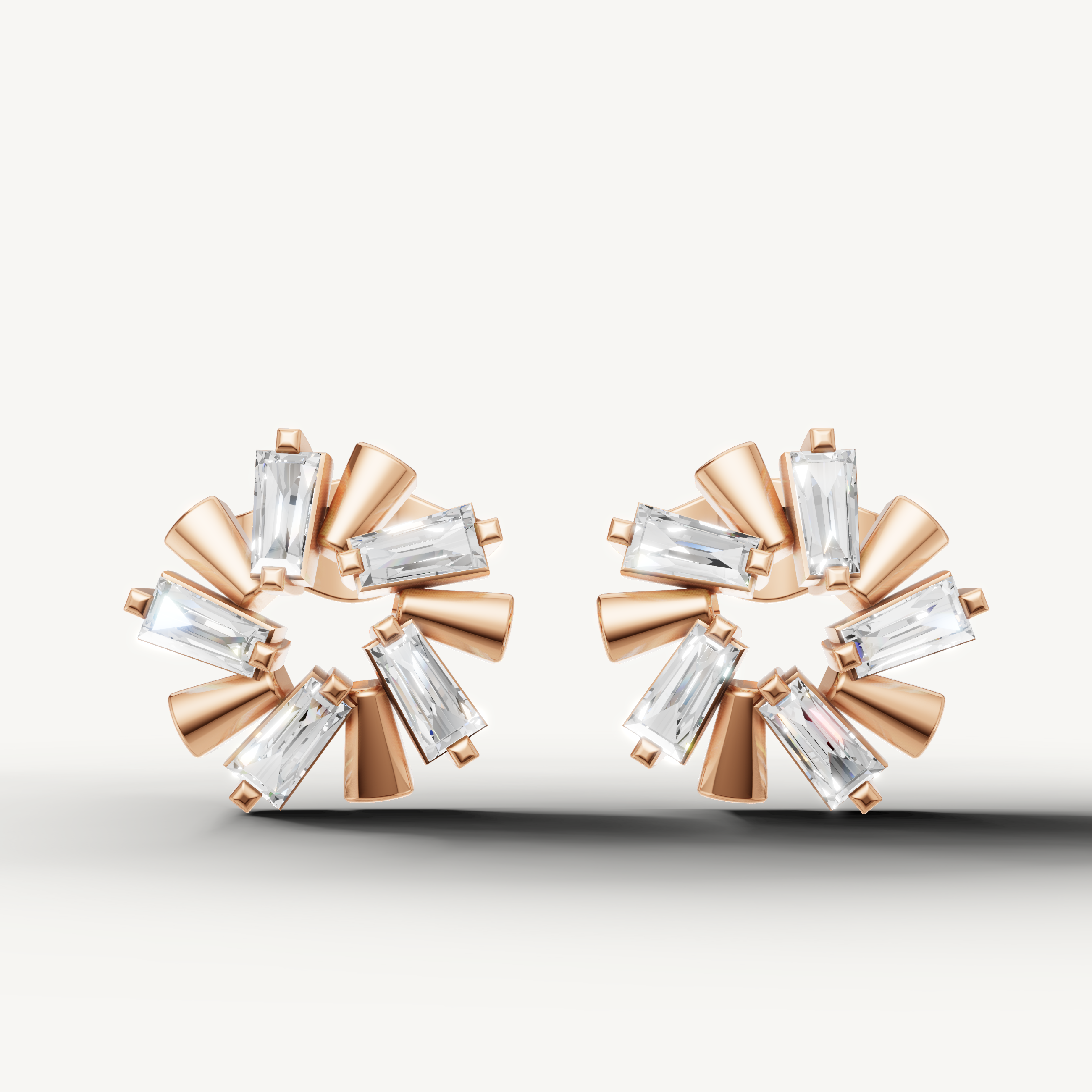 Raul Diamonds rose gold baguette diamond floral stud earrings