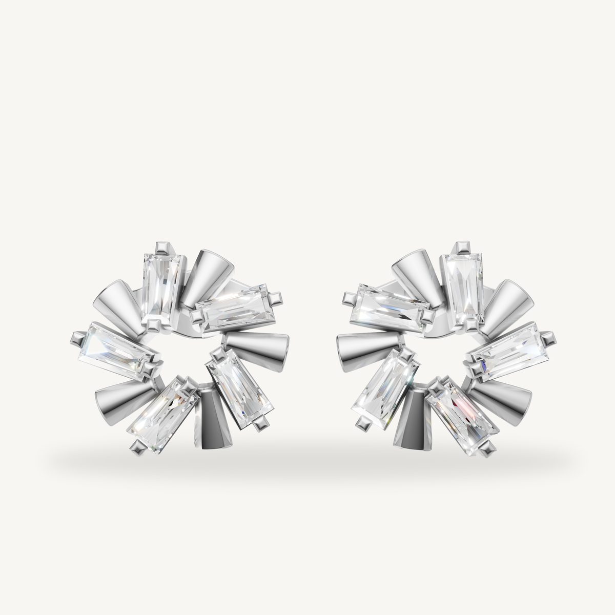 Raul Diamonds white gold baguette diamond floral stud earrings