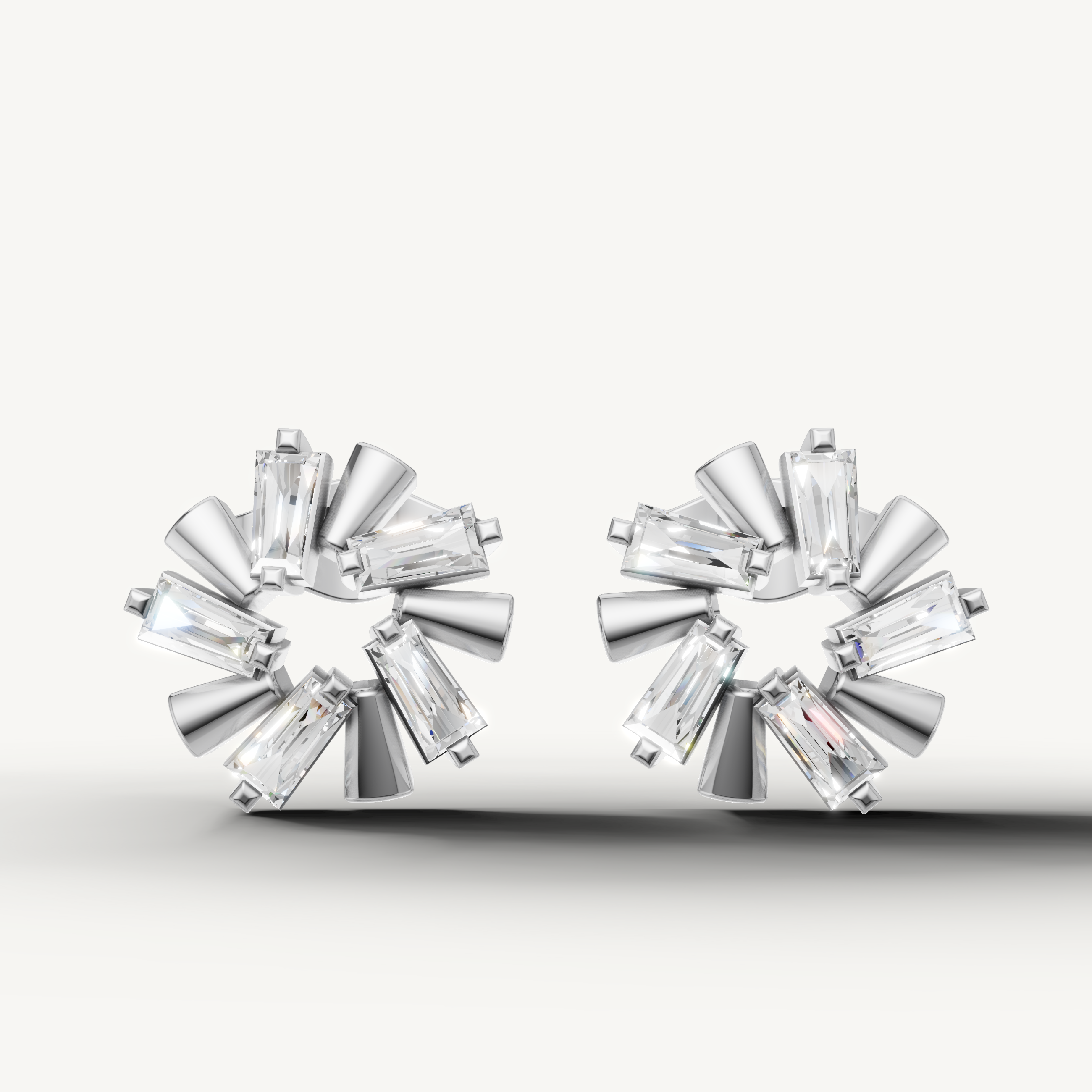 Raul Diamonds white gold baguette diamond floral stud earrings