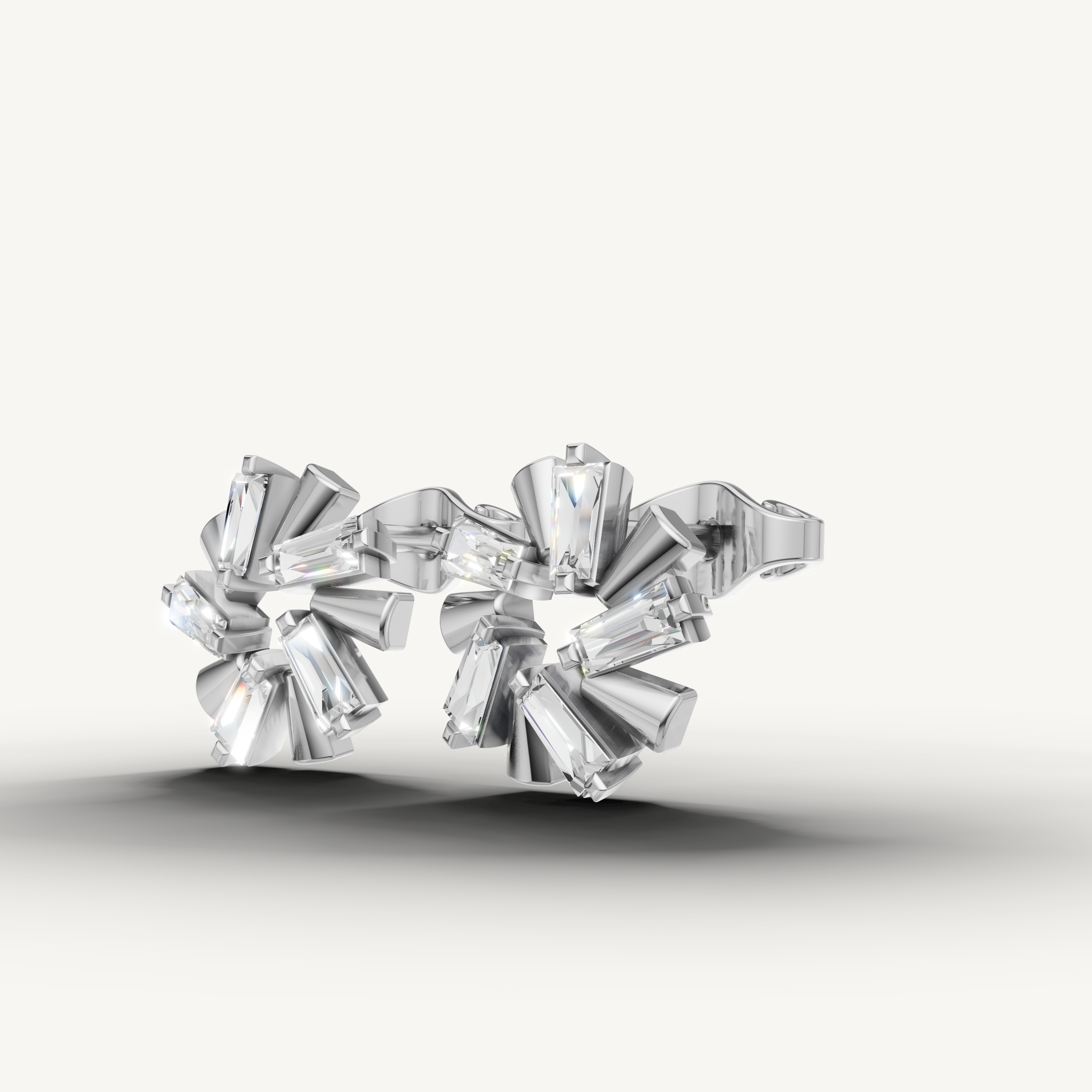 Modern white gold fan style diamond stud earrings Raul Diamonds