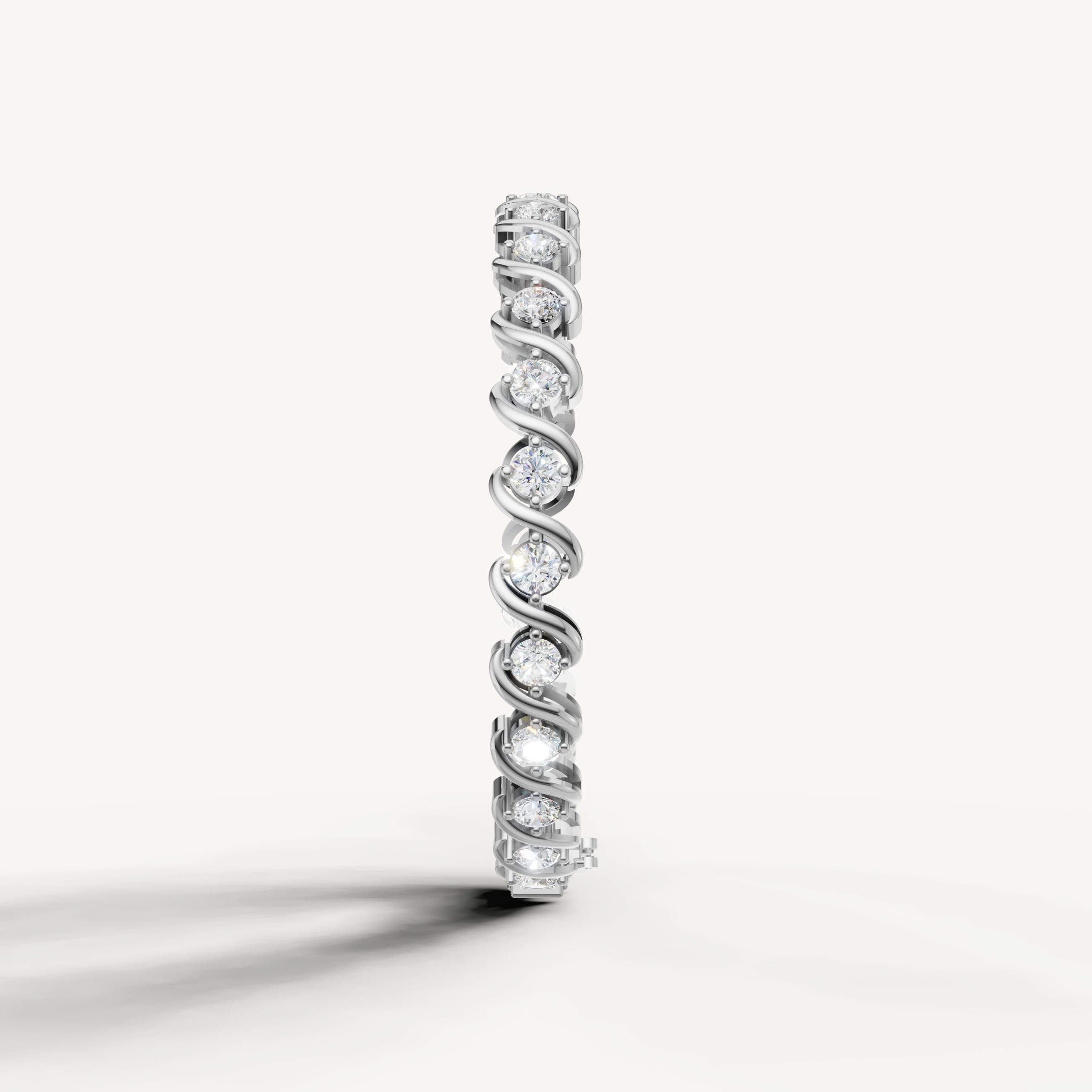 White gold round diamond bracelet featuring infinity wave pattern Raul Diamonds
