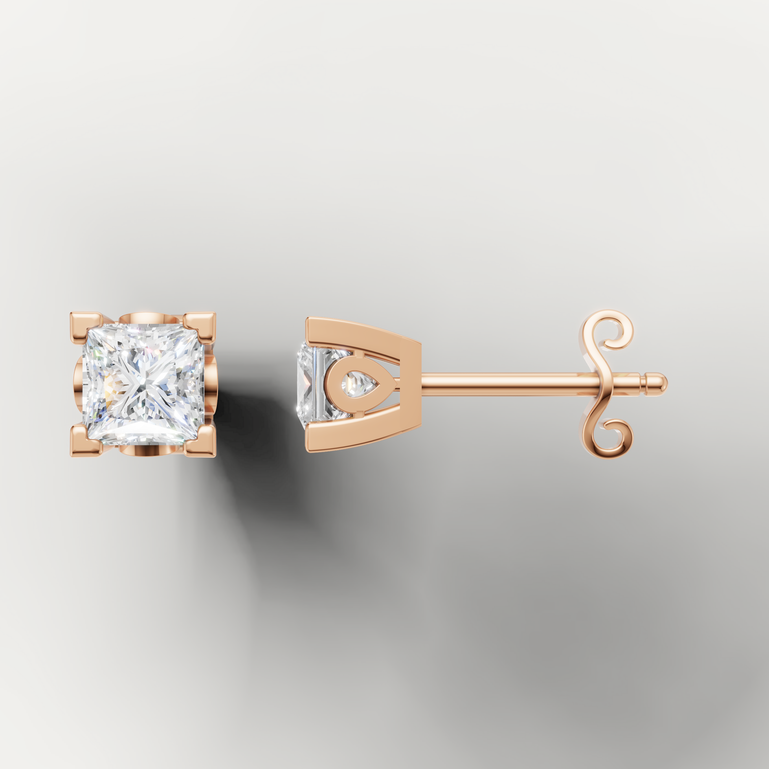 Rose gold square diamond earrings by Raul Diamonds featuring brilliant princess cut sparkle