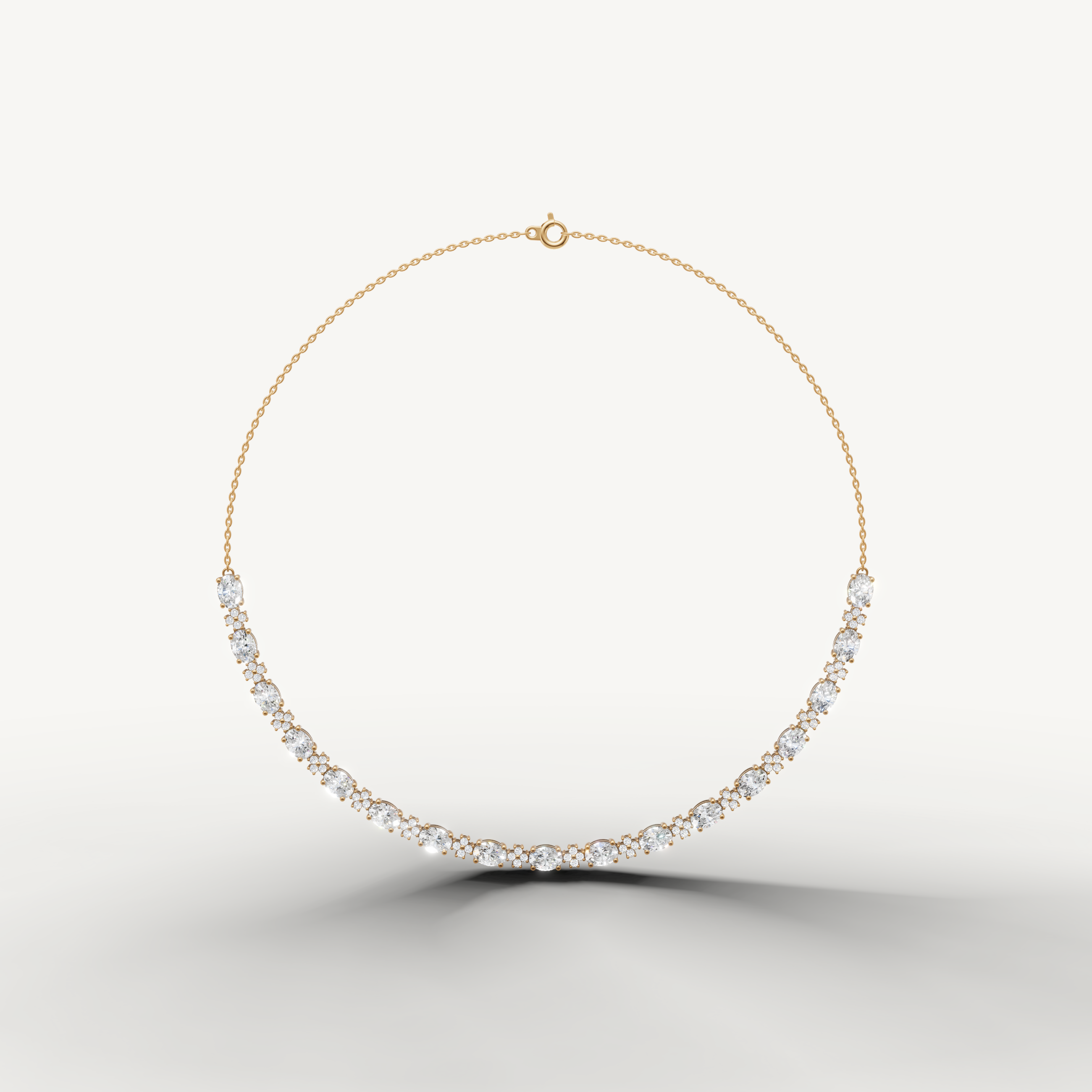 Oval Lab Grown Diamond Floral Tennis Necklace in 14K Yellow Gold by Raul Diamonds
