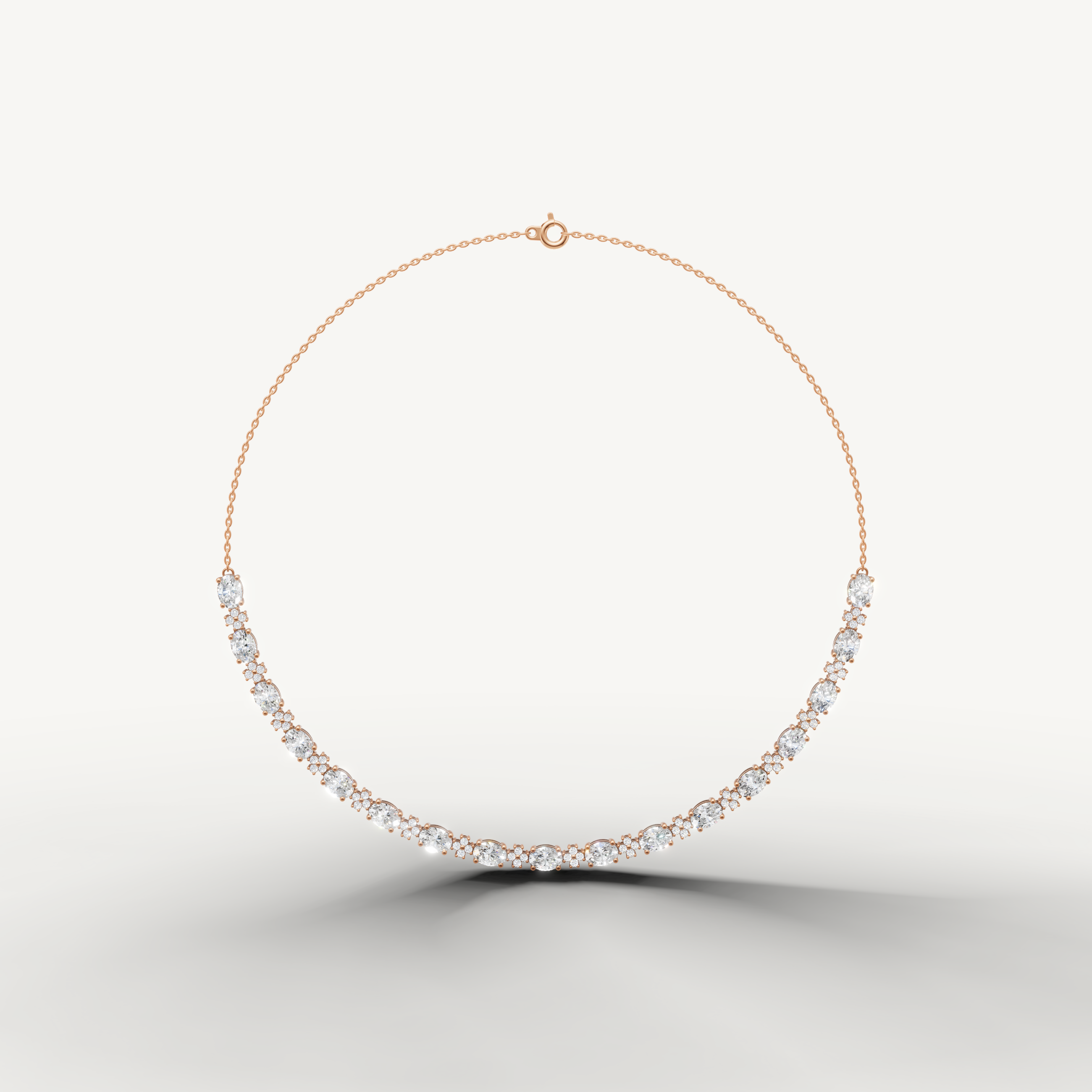 Oval Lab Grown Diamond Floral Tennis Necklace in 14K Rose Gold by Raul Diamonds