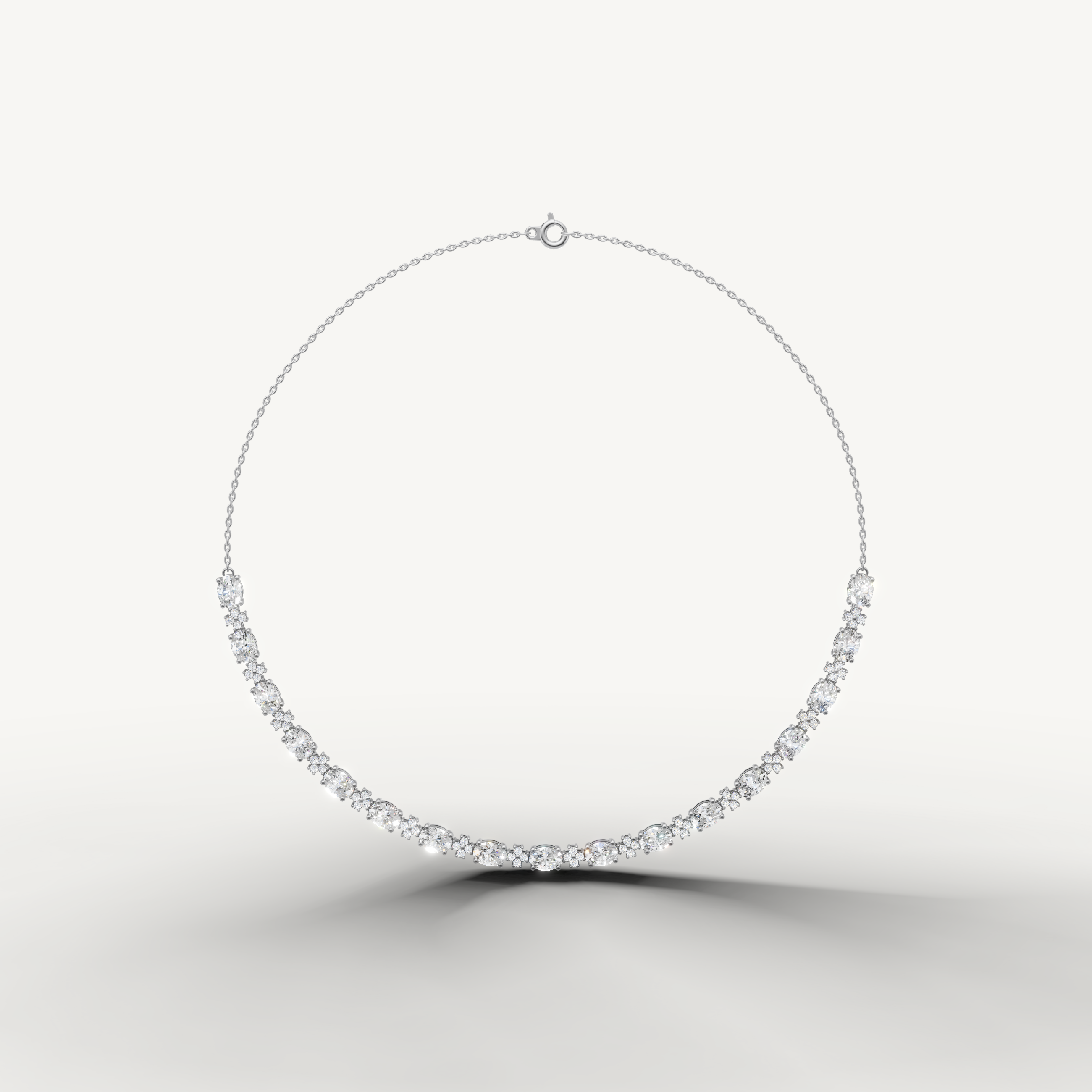 Oval Lab Grown Diamond Floral Tennis Necklace in 14K White Gold by Raul Diamonds