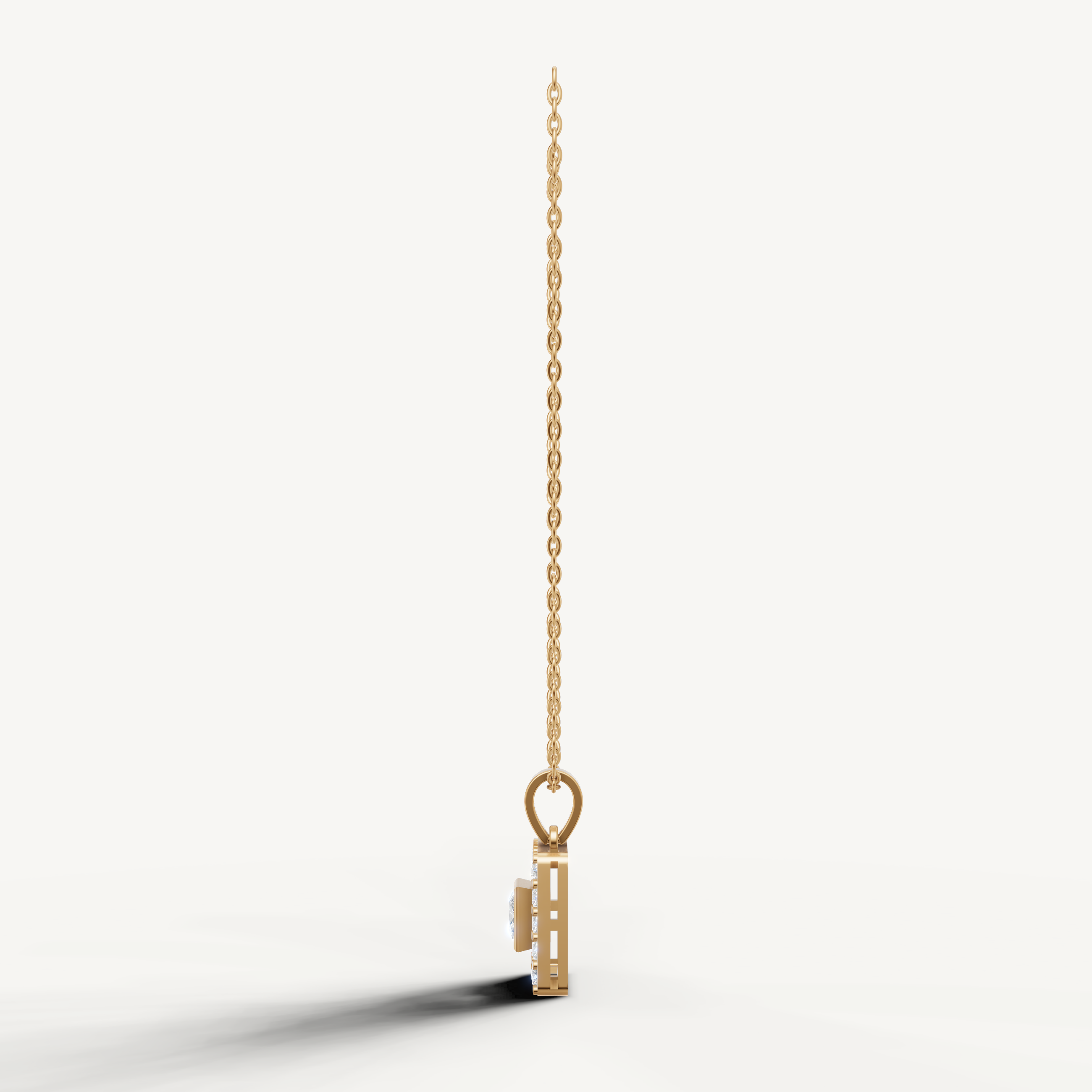 Elegant Princess Cut Lab Grown Diamond Pendant with Pavé Halo Yellow Gold