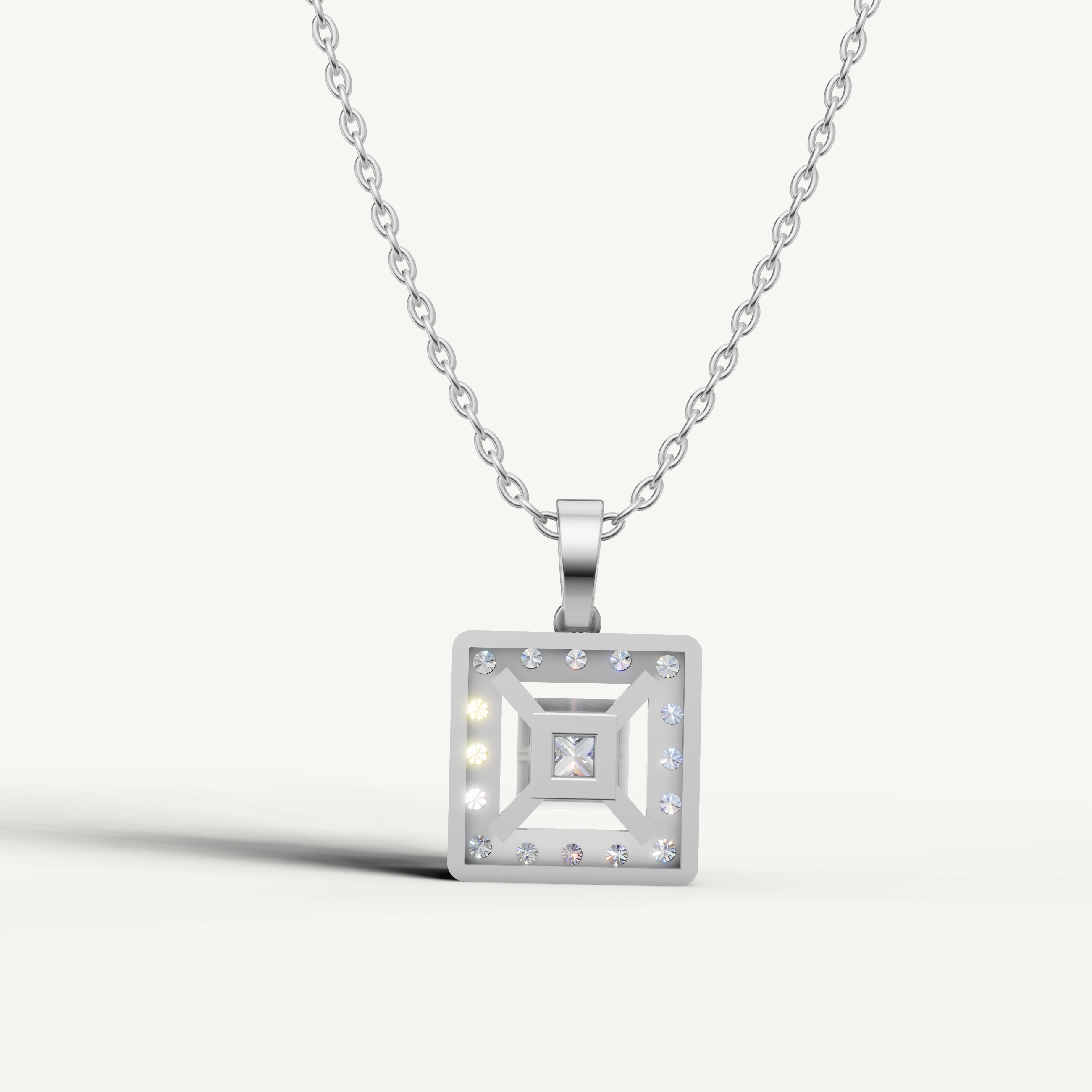 Square Halo Princess Lab Diamond Pendant in White Gold