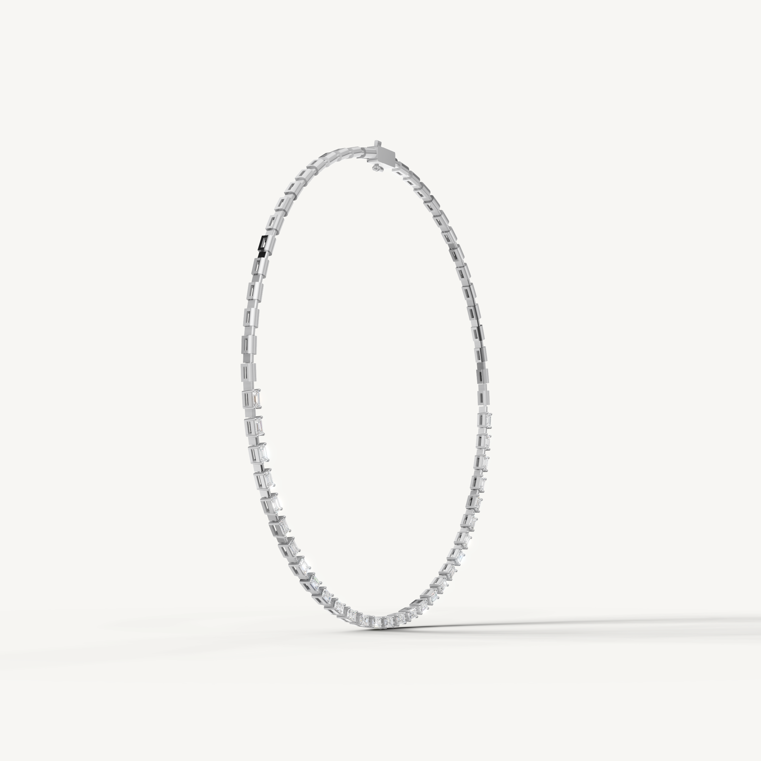 Modern Emerald Shape Lab Diamond Tennis Necklace in 14K White Gold