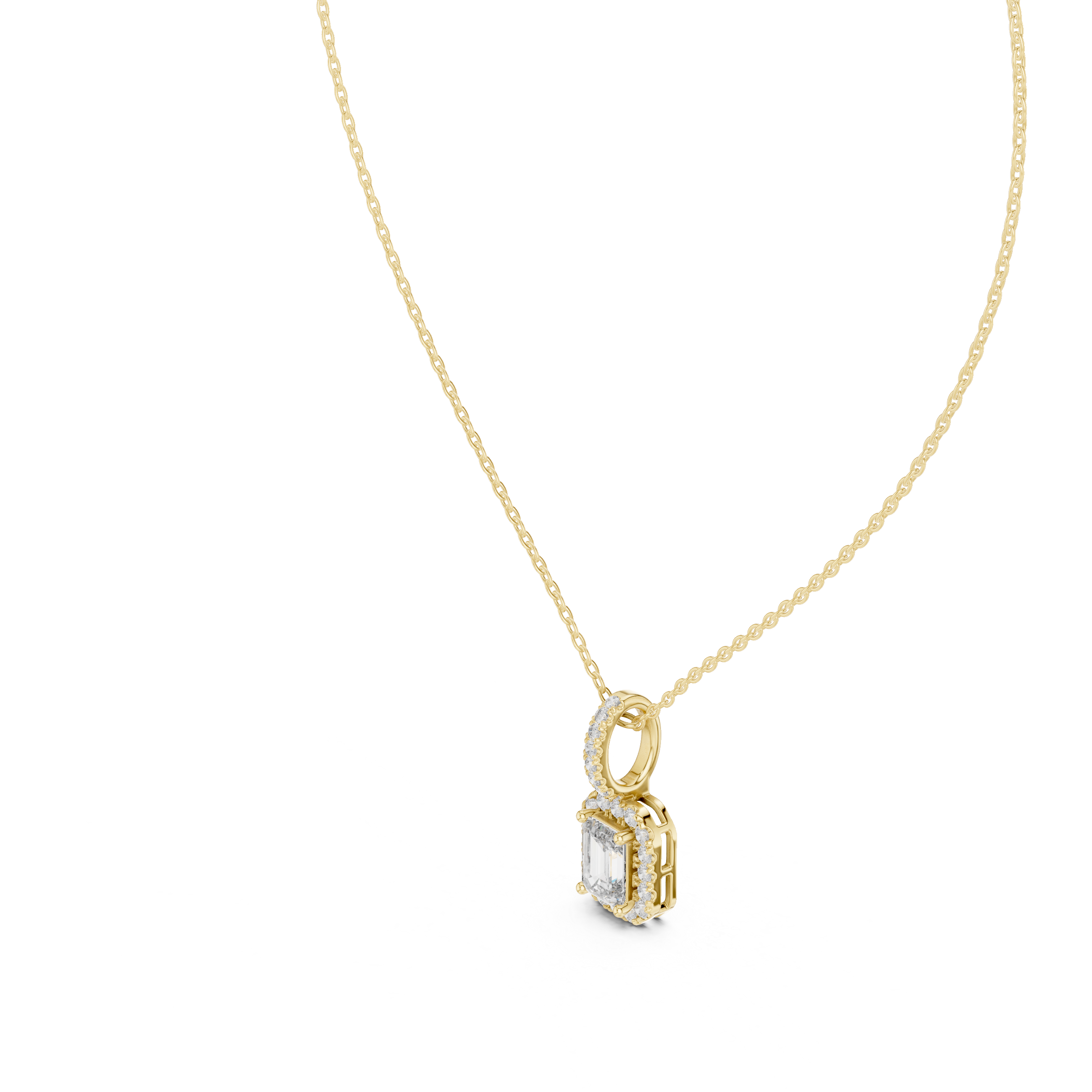 Emerald Cut Lab-Grown Diamond Halo Pendant in 14K Gold