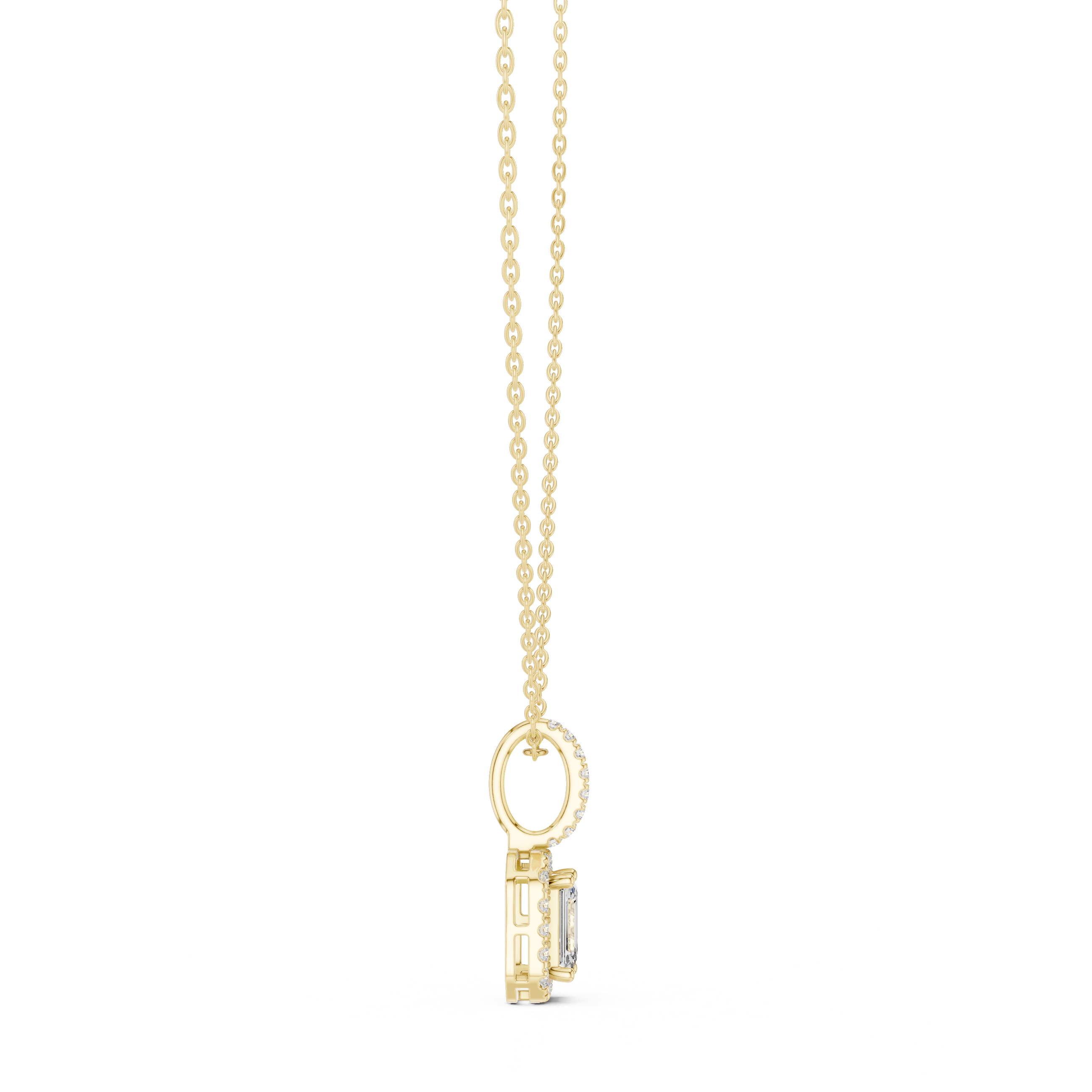 Emerald Cut Lab-Grown Diamond Halo Pendant in 14K Gold