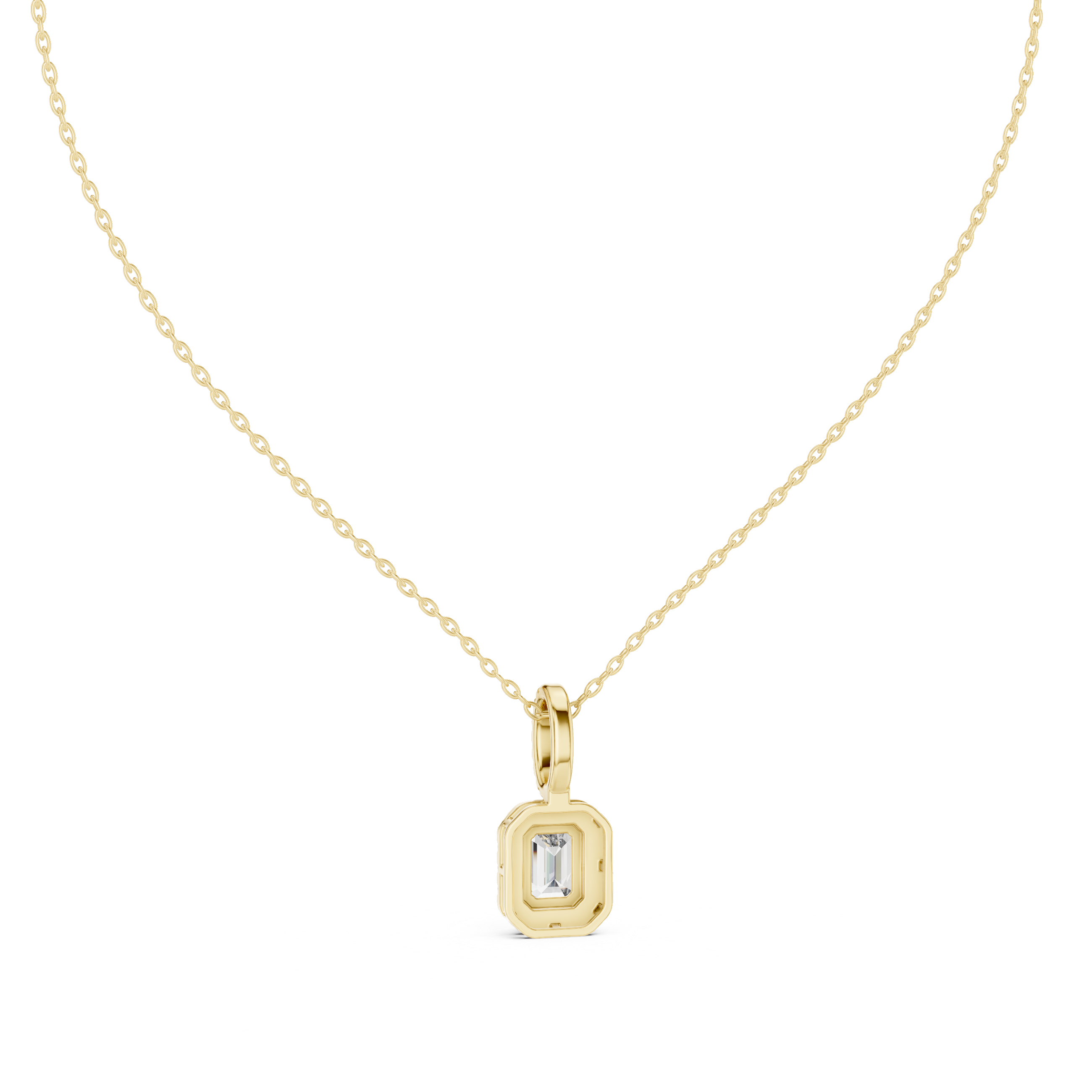 Emerald Cut Lab-Grown Diamond Halo Pendant in 14K Gold
