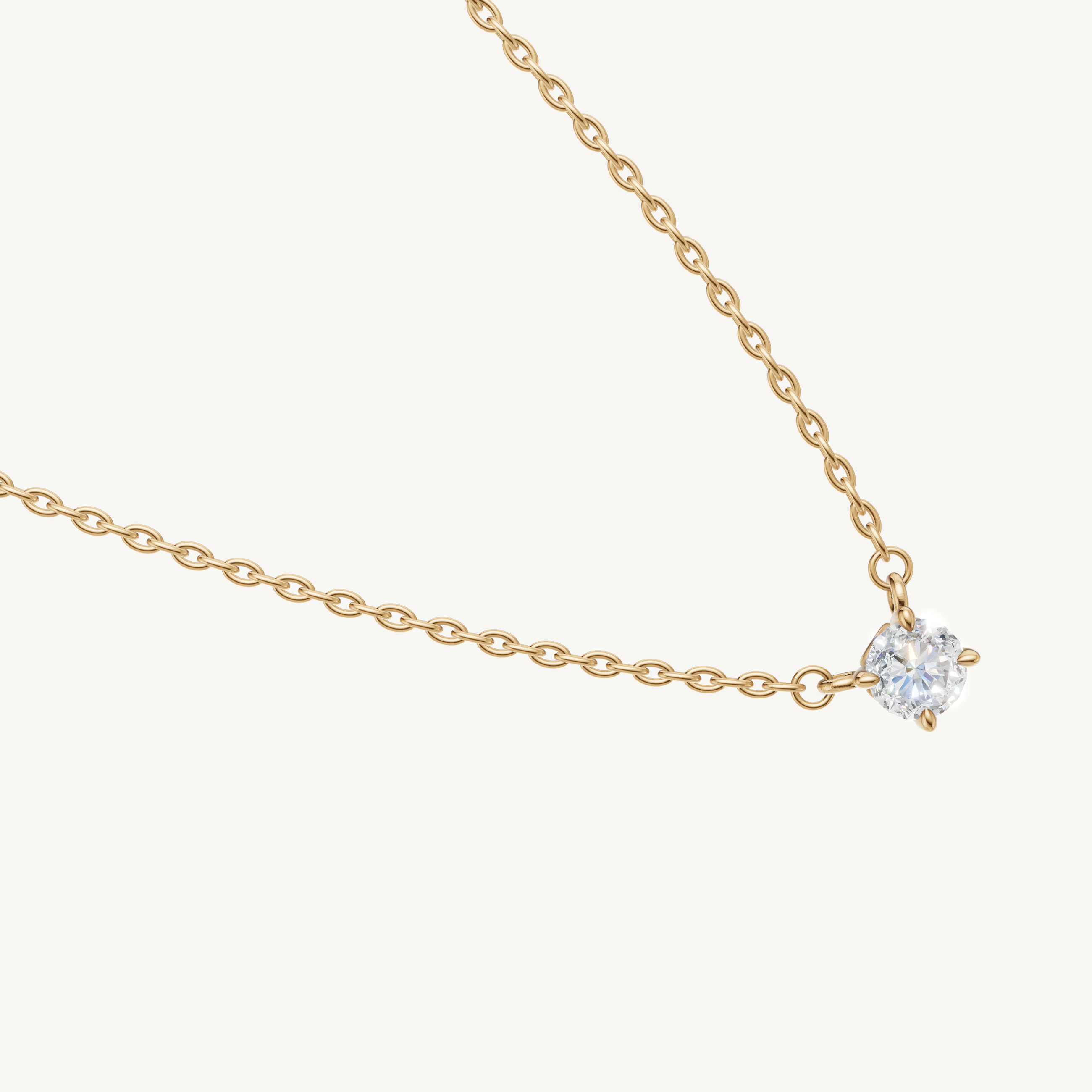 Elegant Round Cut Lab Grown Diamond Necklace with Four Prong Setting Yellow Gold