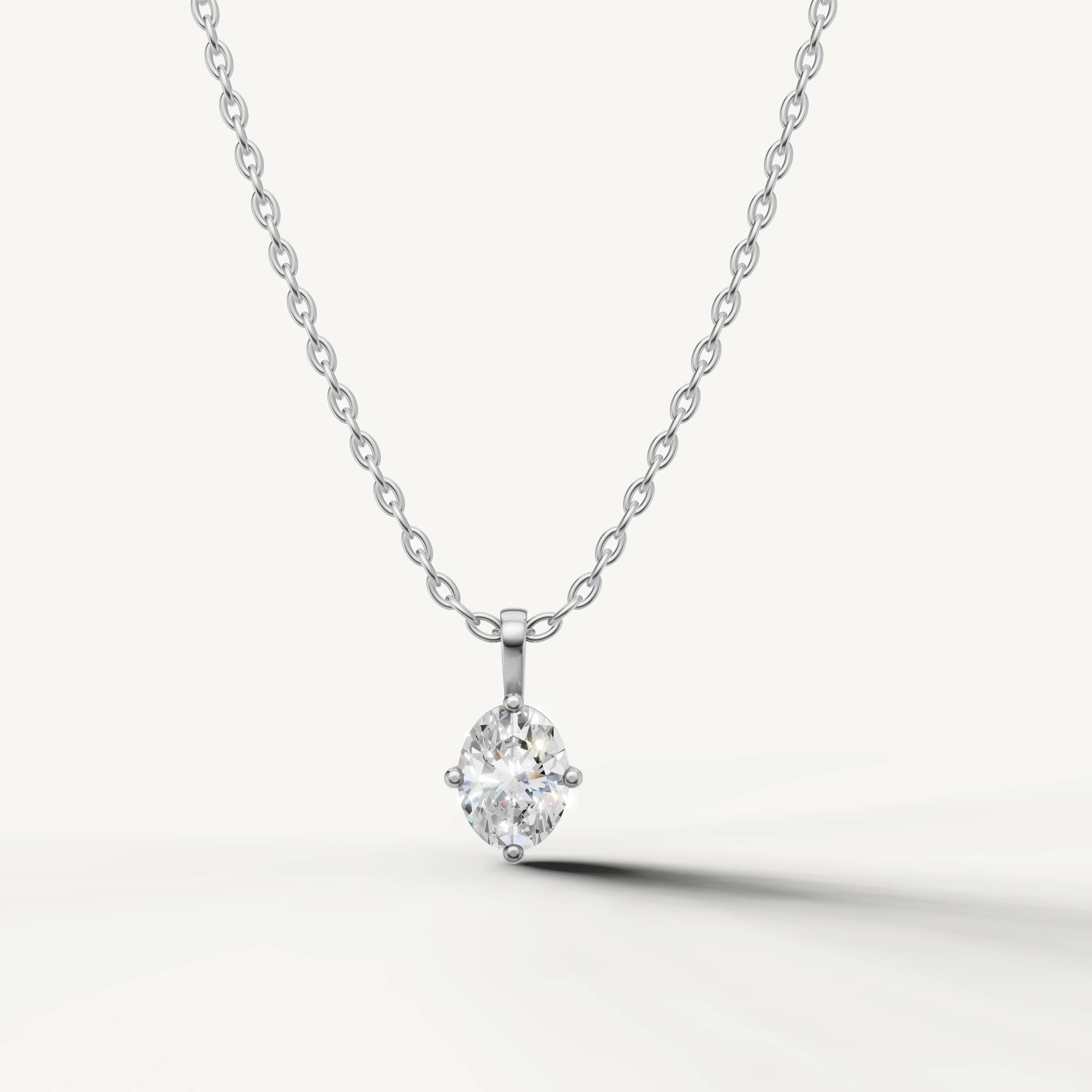 Oval Lab Grown Diamond Solitaire Pendant Necklace in 14K White Gold by Raul Diamonds