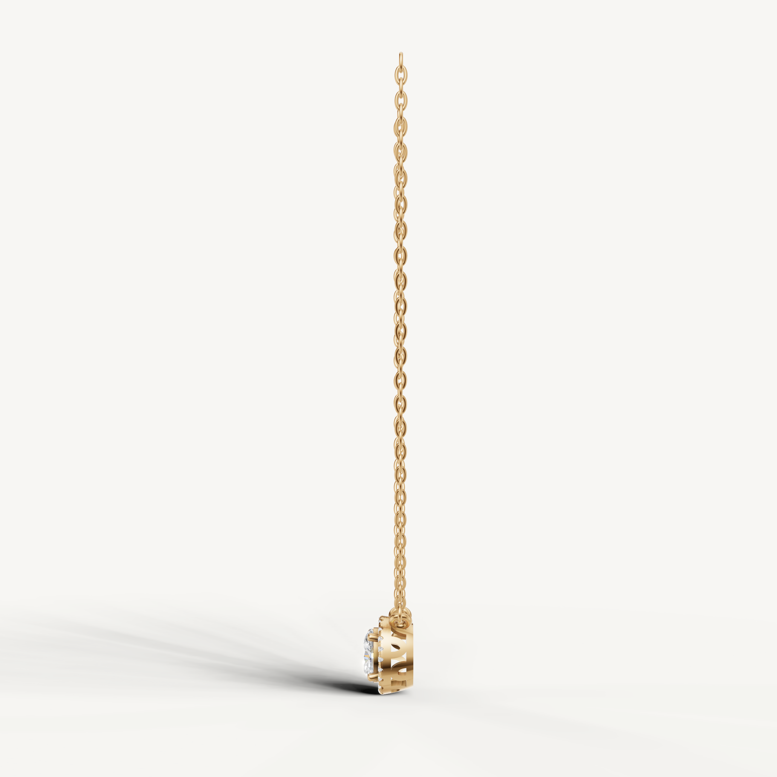Oval Shape Lab Grown Diamond Necklace with Pavé Halo Yellow Gold