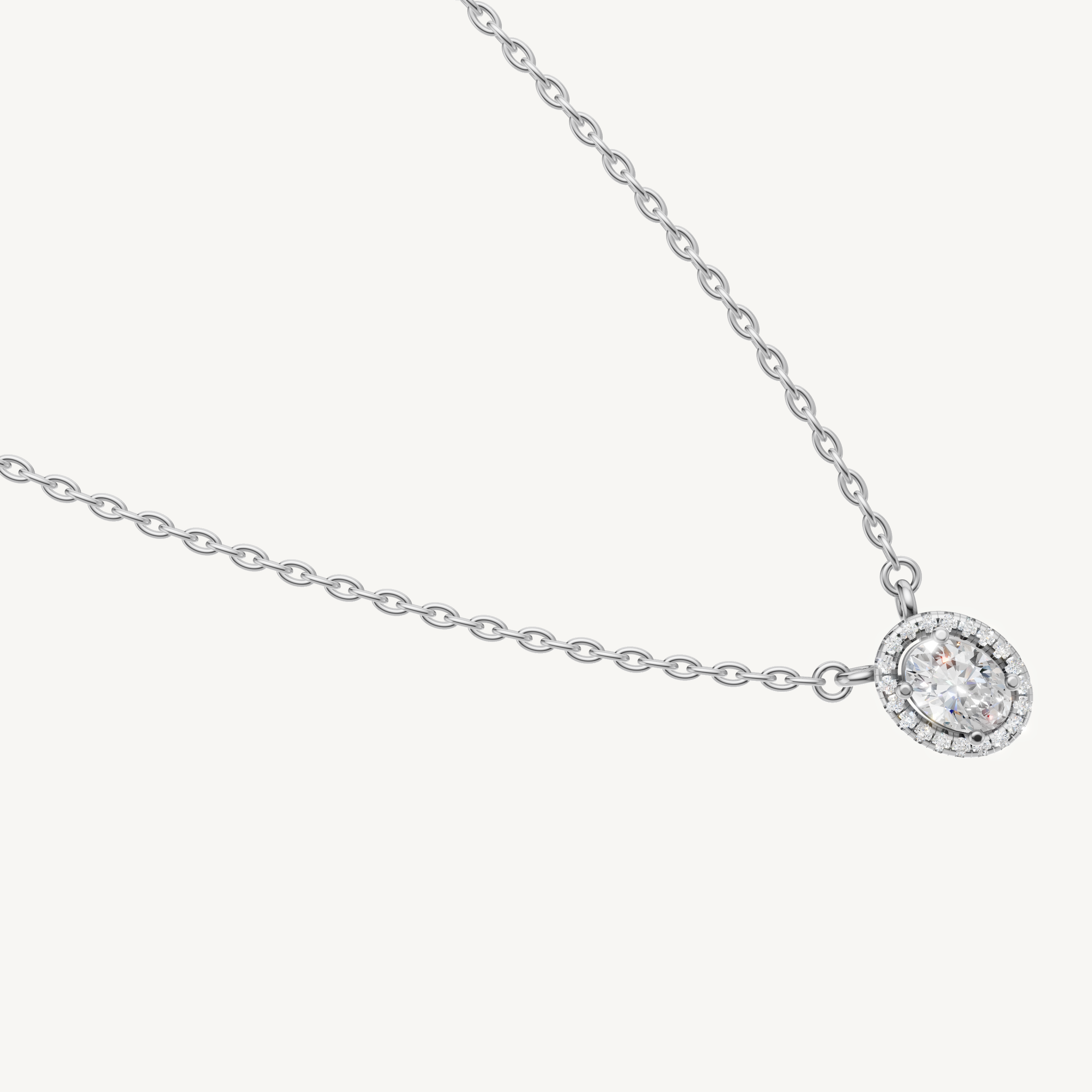 Luxury Oval Lab Diamond Halo Pendant Necklace in 14K White Gold