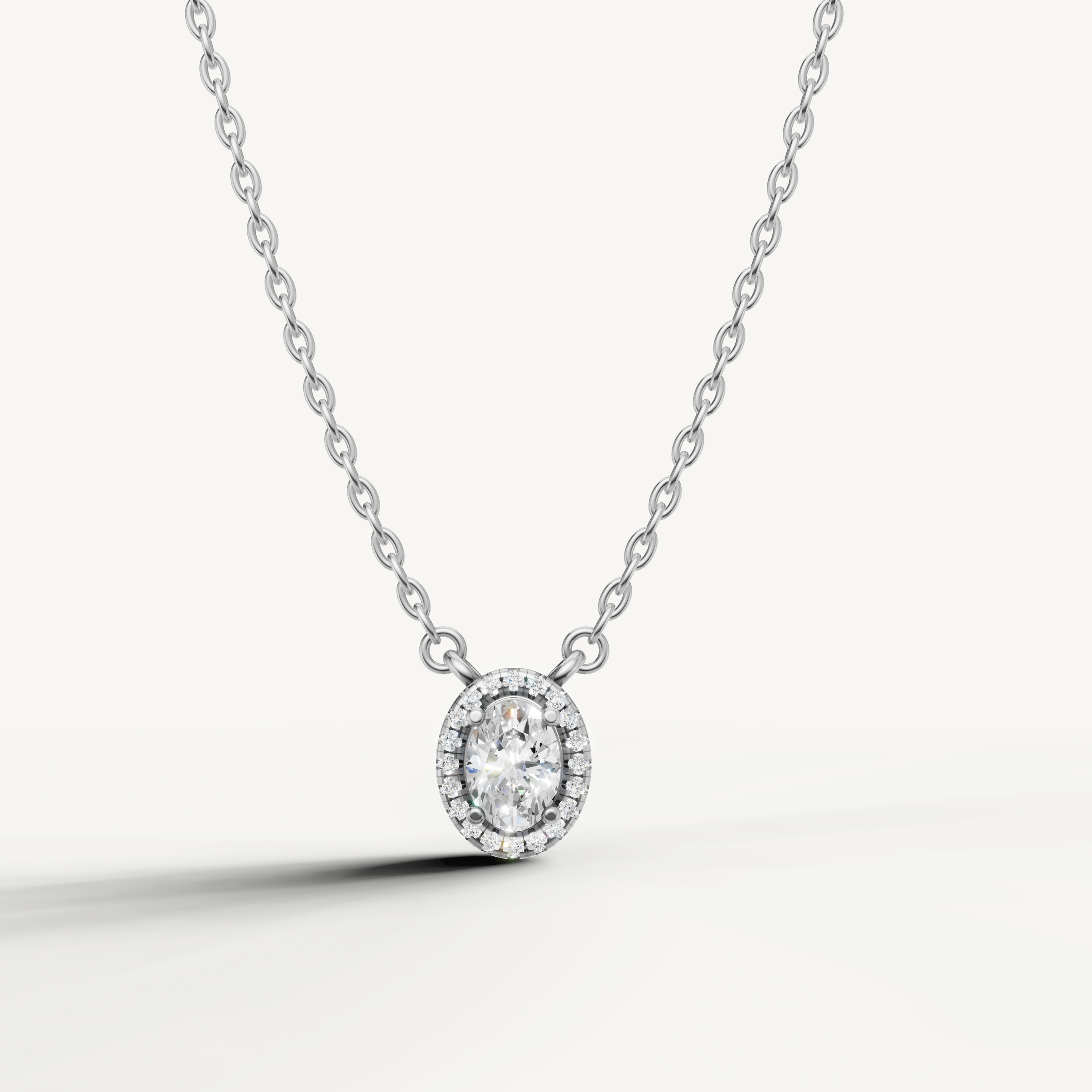 Oval Lab Grown Diamond Halo Pendant Necklace in 14K White Gold by Raul Diamonds