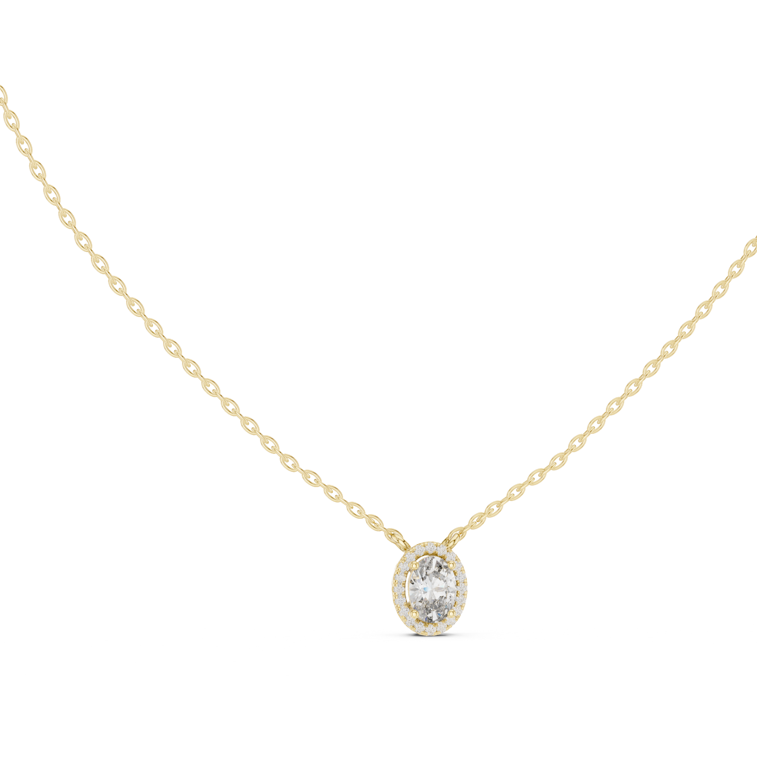 14K Gold Oval Lab-Grown Diamond Halo Pendant Necklace