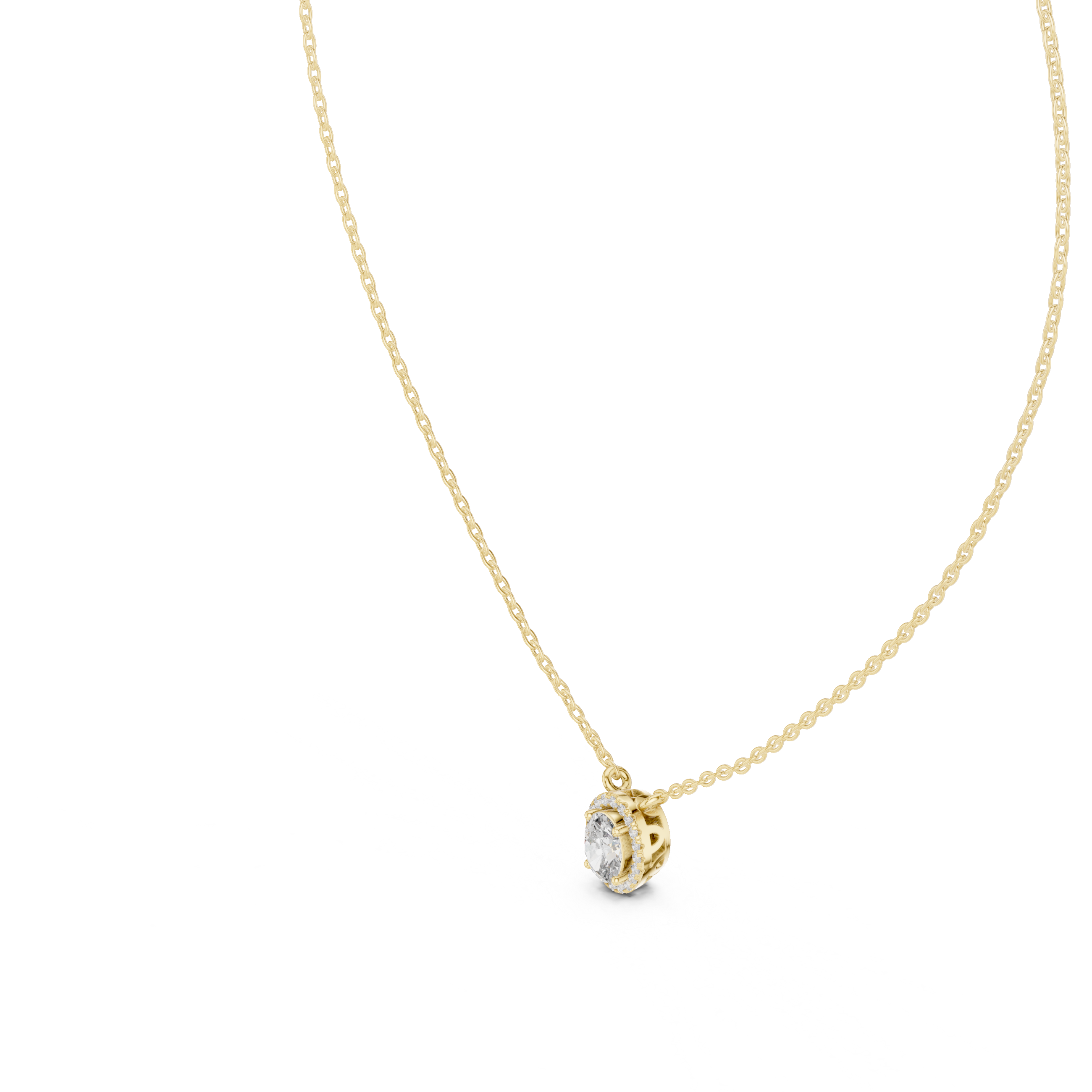14K Gold Oval Lab-Grown Diamond Halo Pendant Necklace
