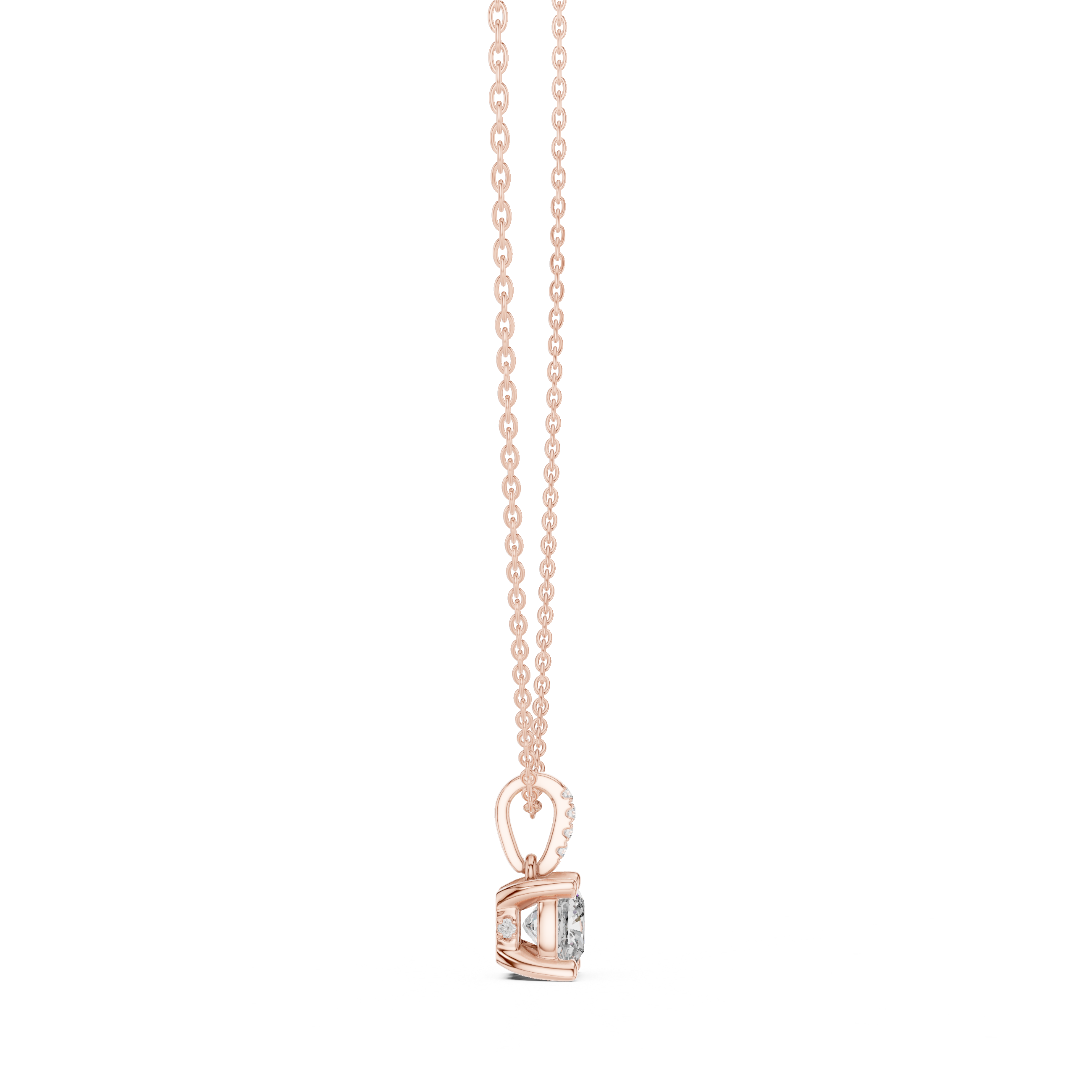 Cushion Cut Lab Grown Diamond Solitaire Pendant with Diamond Accented Bail