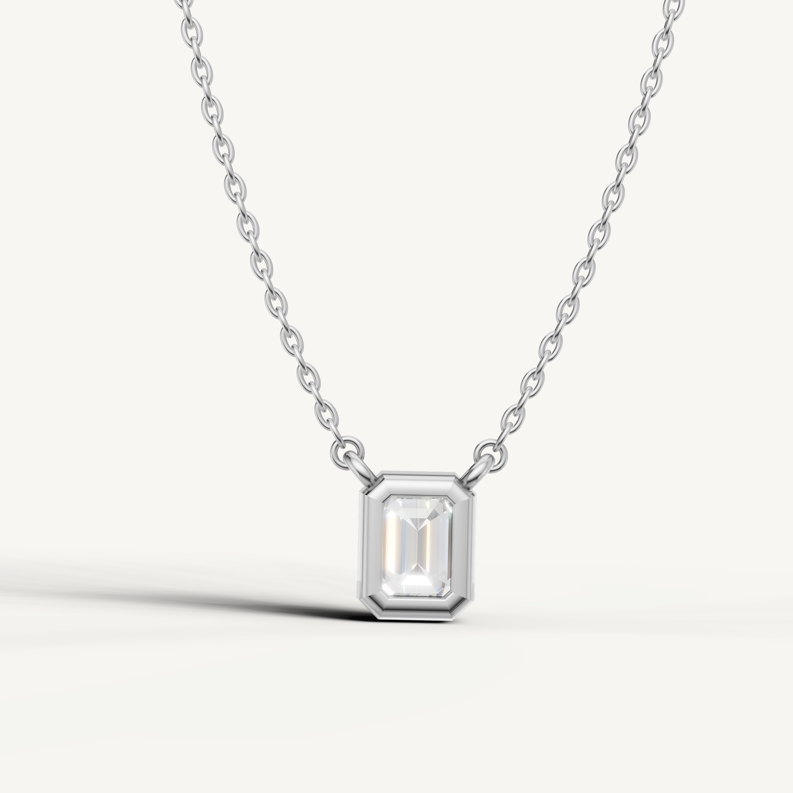 Minimalist Emerald Lab Diamond Solitaire Pendant in White Gold