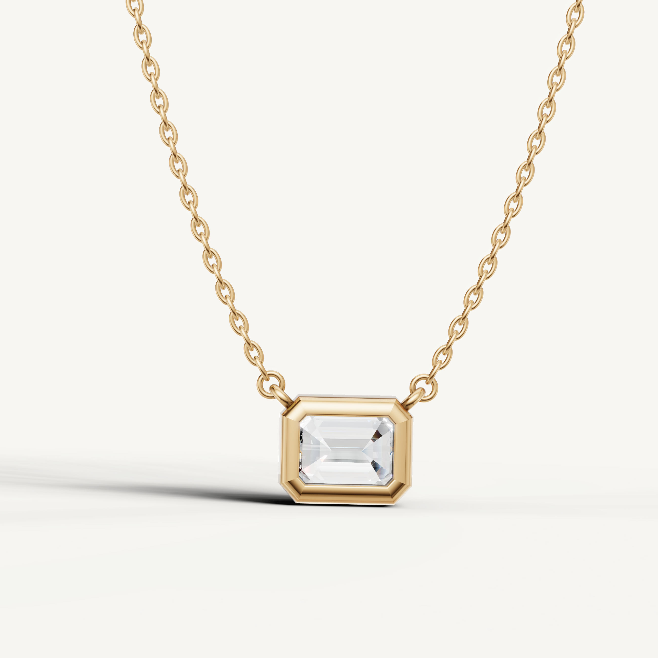 Horizontal Emerald Lab Diamond Solitaire Pendant in Yellow Gold