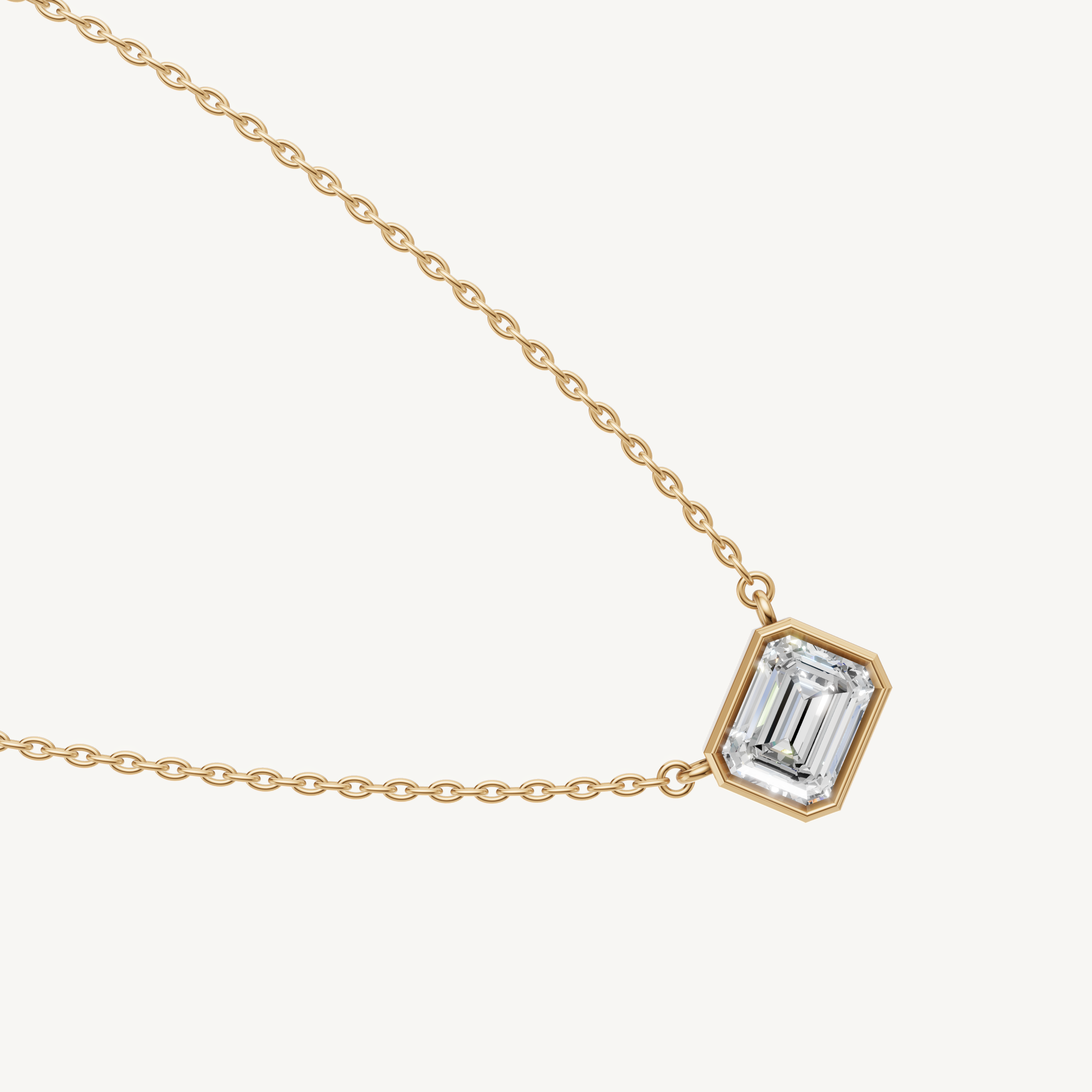 Elegant East West Emerald Lab Diamond Pendant Necklace in 14K Yellow Gold