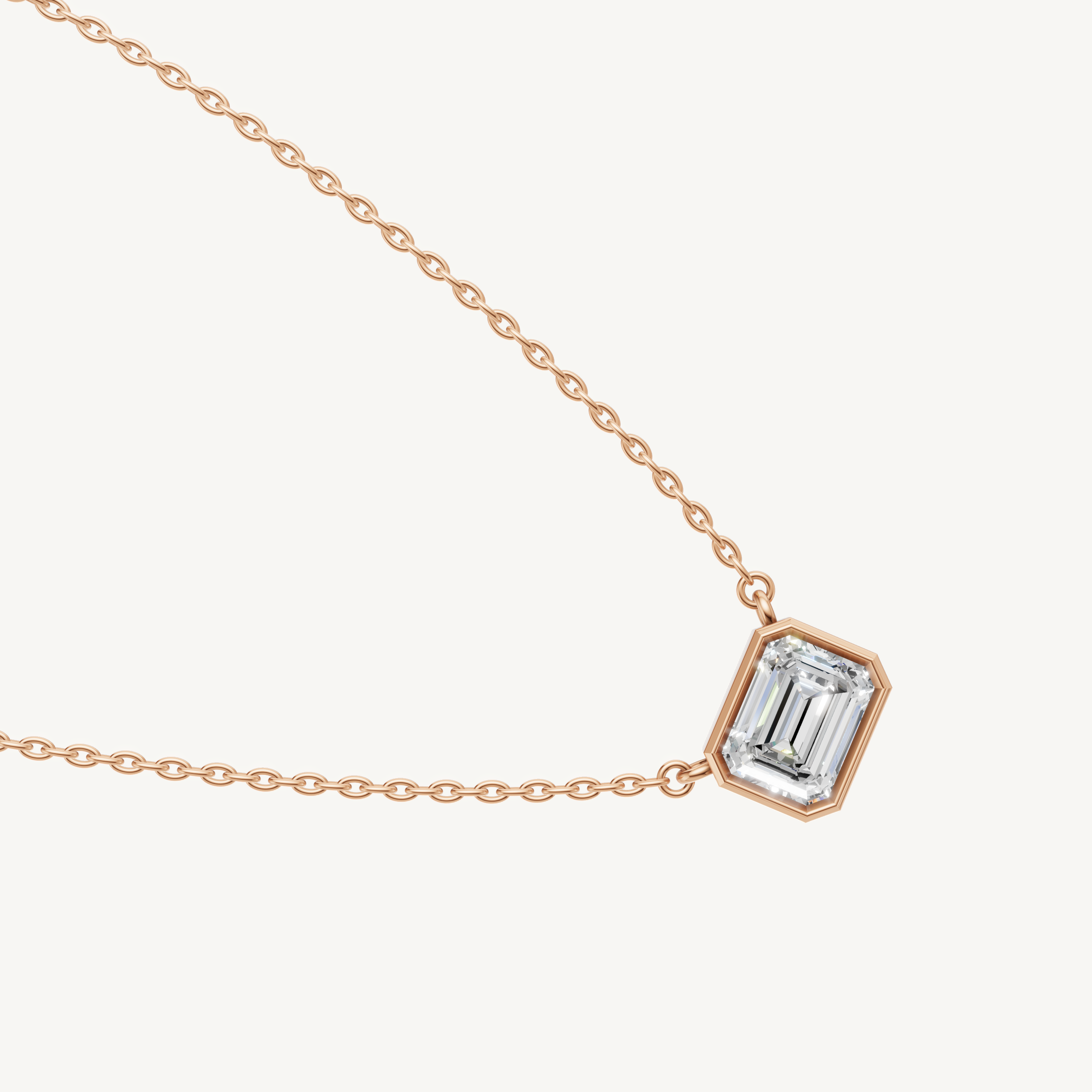 Elegant East West Emerald Lab Diamond Pendant Necklace in 14K Rose Gold