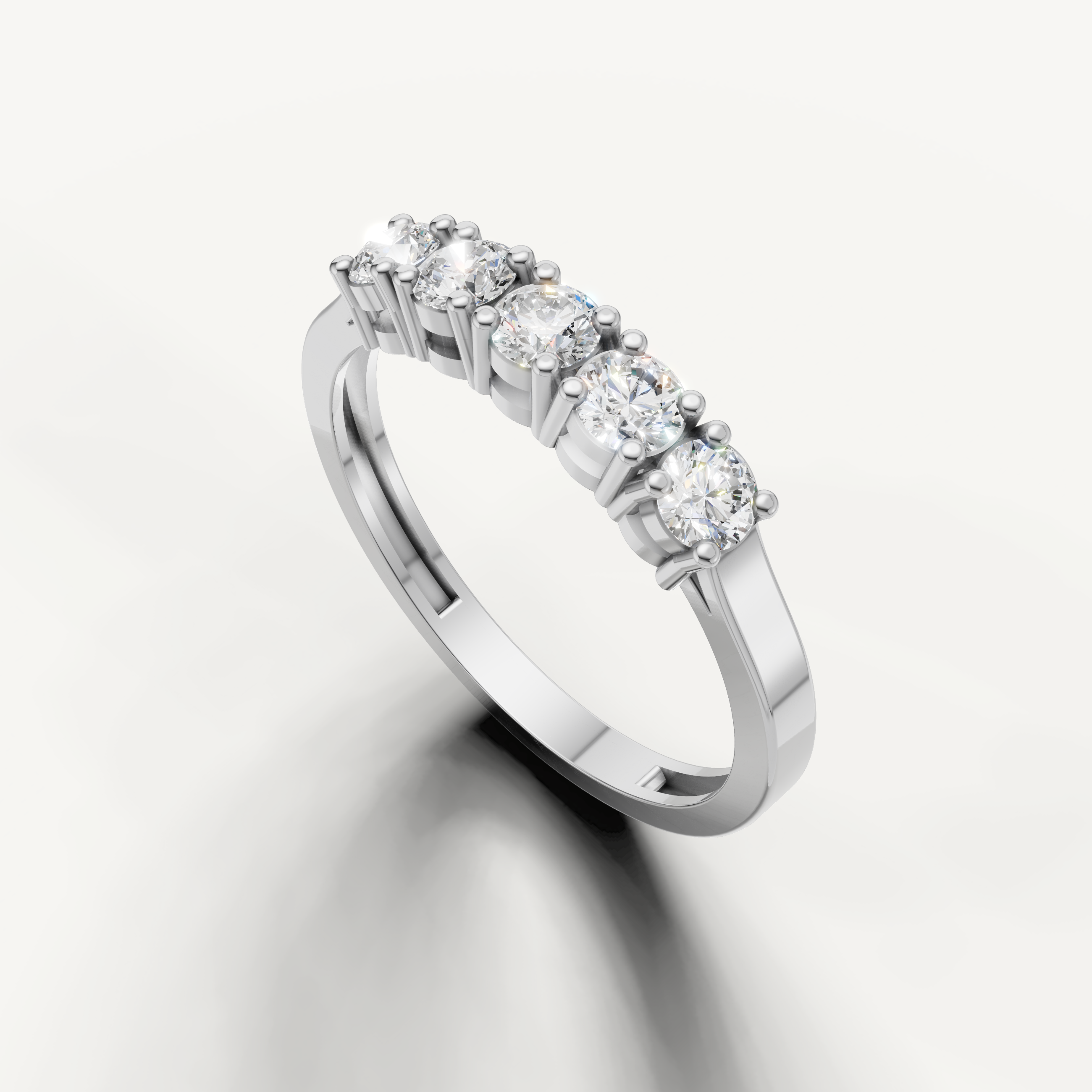 Luxury white gold five diamond wedding band with classic timeless design