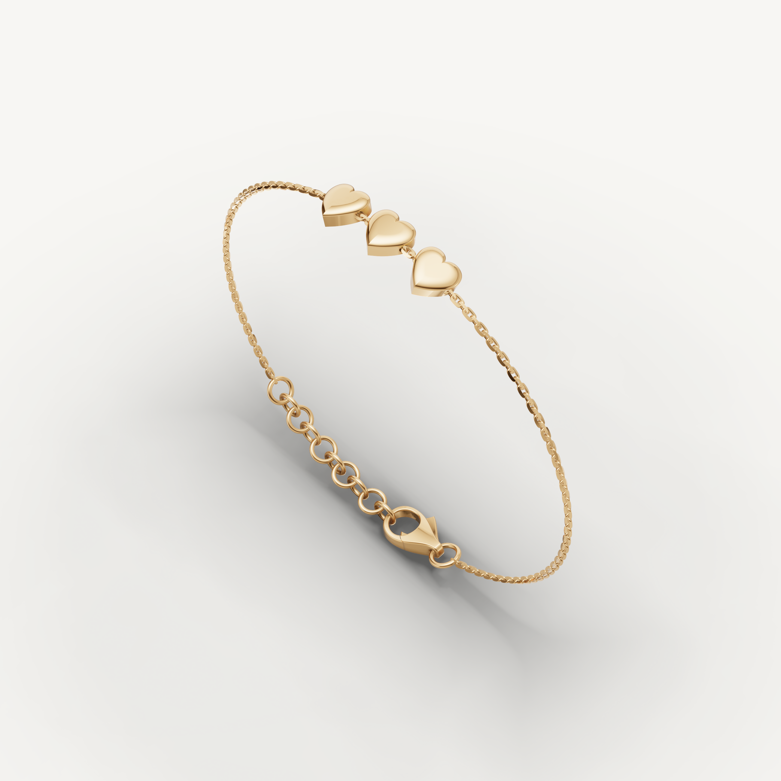Triple Heart Charm Bracelet in 14K Yellow Gold