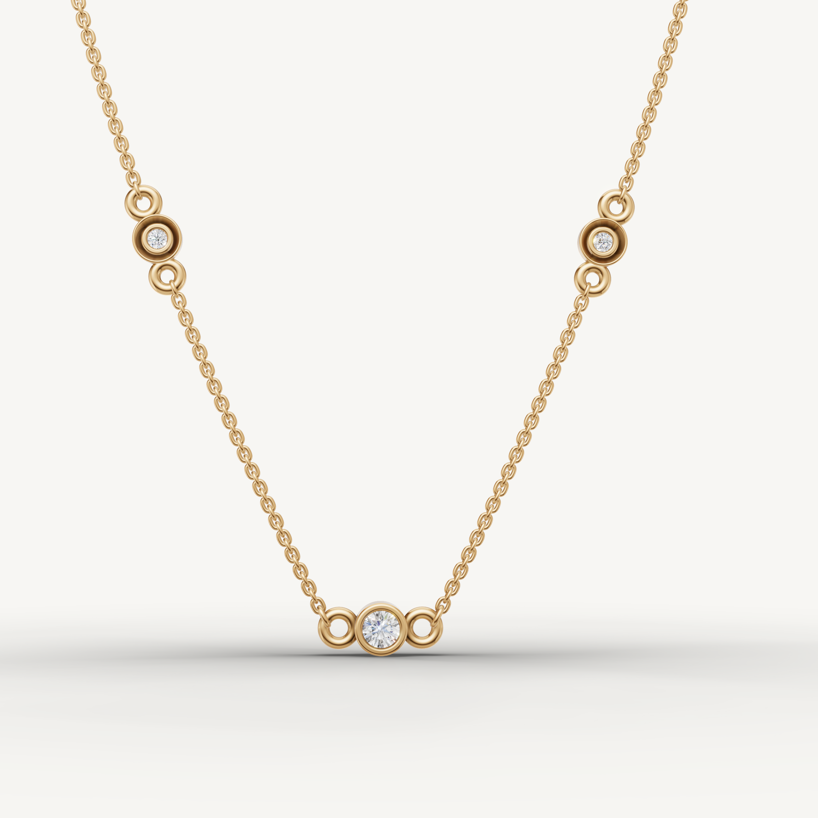 Three Station Lab Grown Diamond Necklace in 14K Yellow Gold