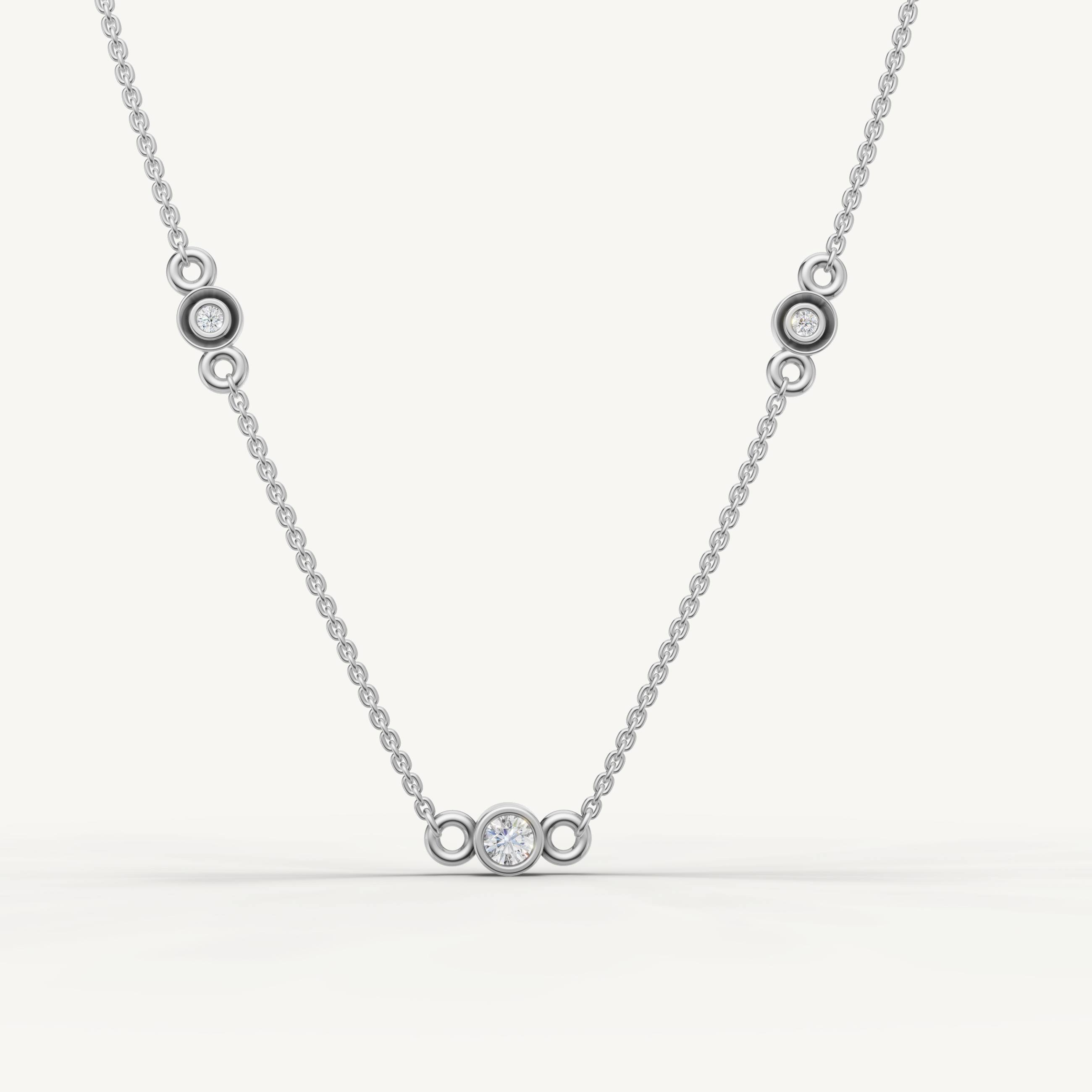 Three Station Lab Grown Diamond Necklace in 14K Yellow Gold